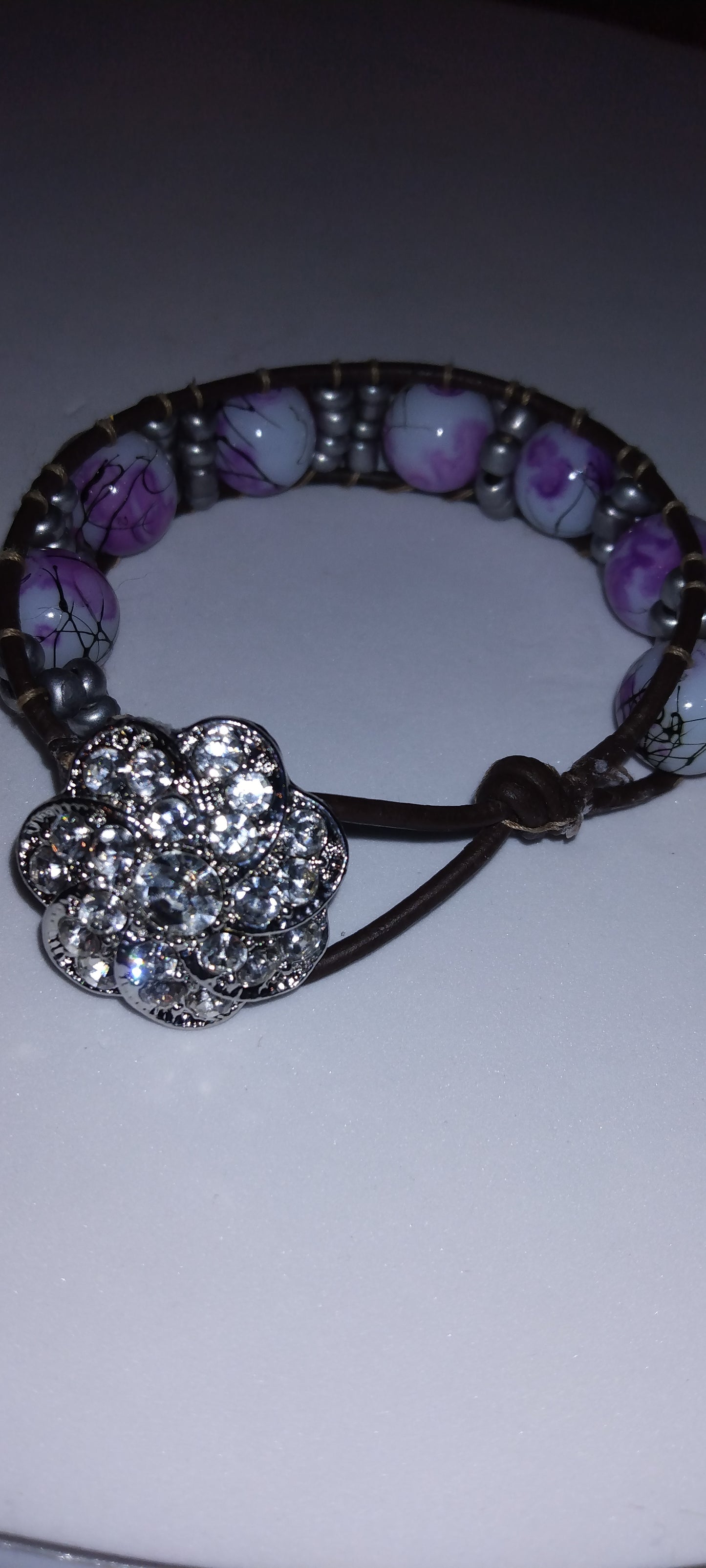 Handmade leather beaded wrap bracelet