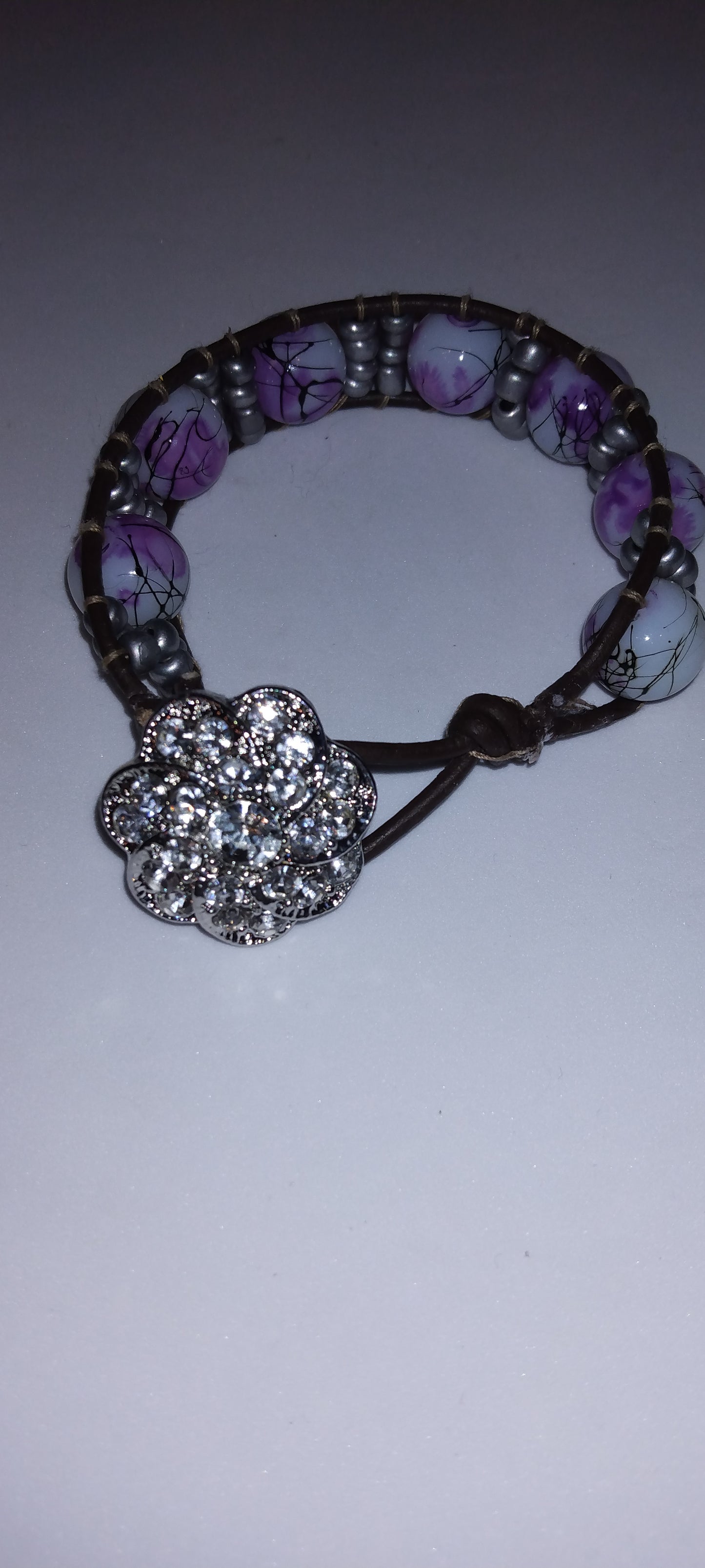 Handmade leather beaded wrap bracelet