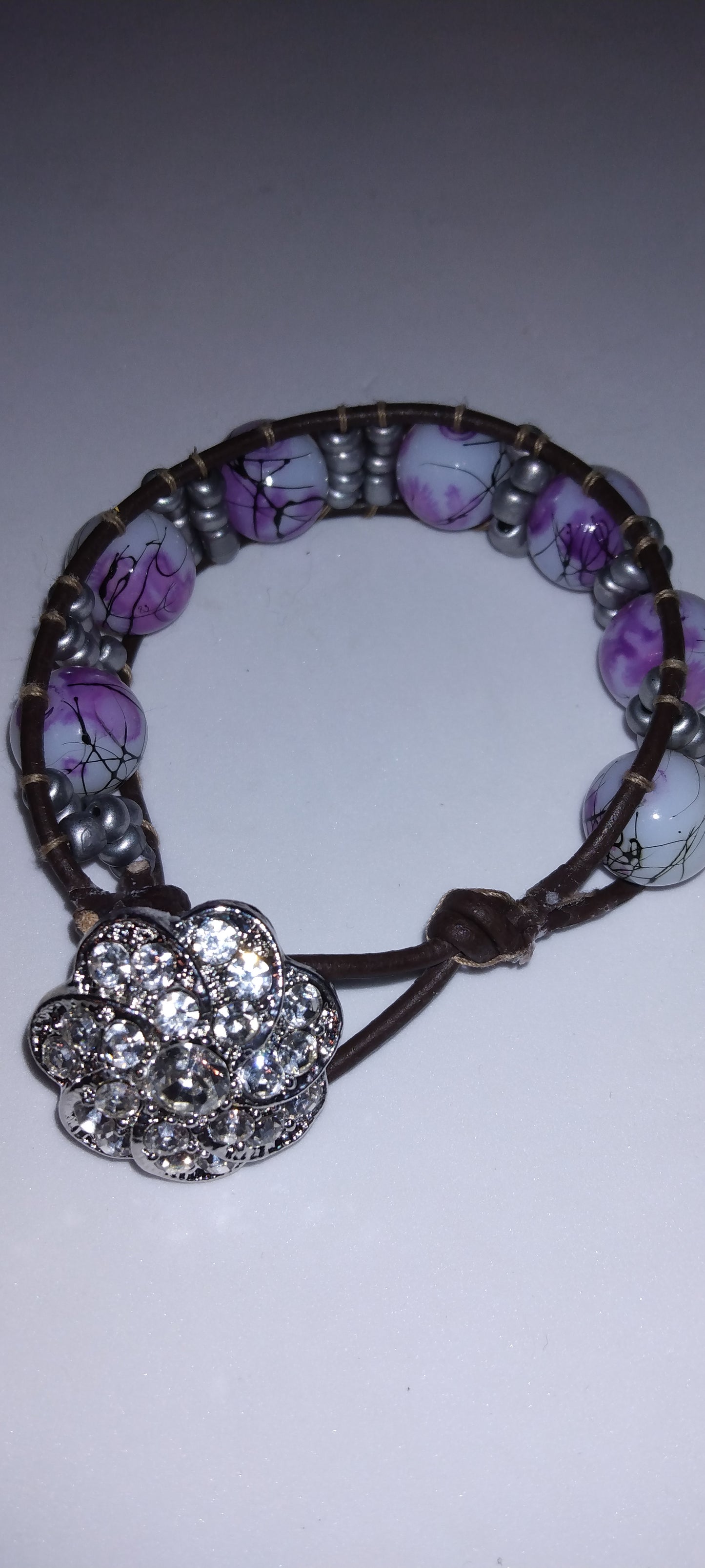 Handmade leather beaded wrap bracelet