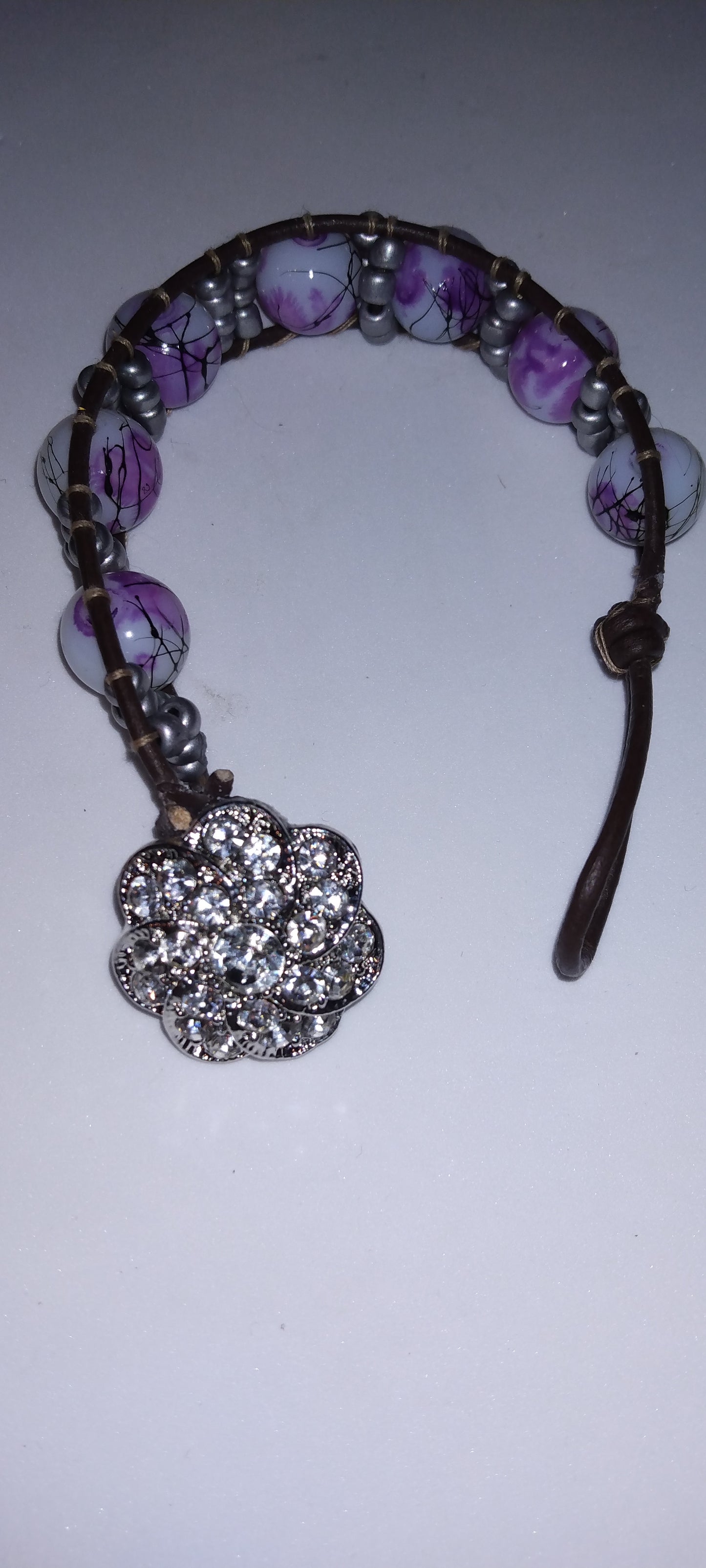 Handmade leather beaded wrap bracelet
