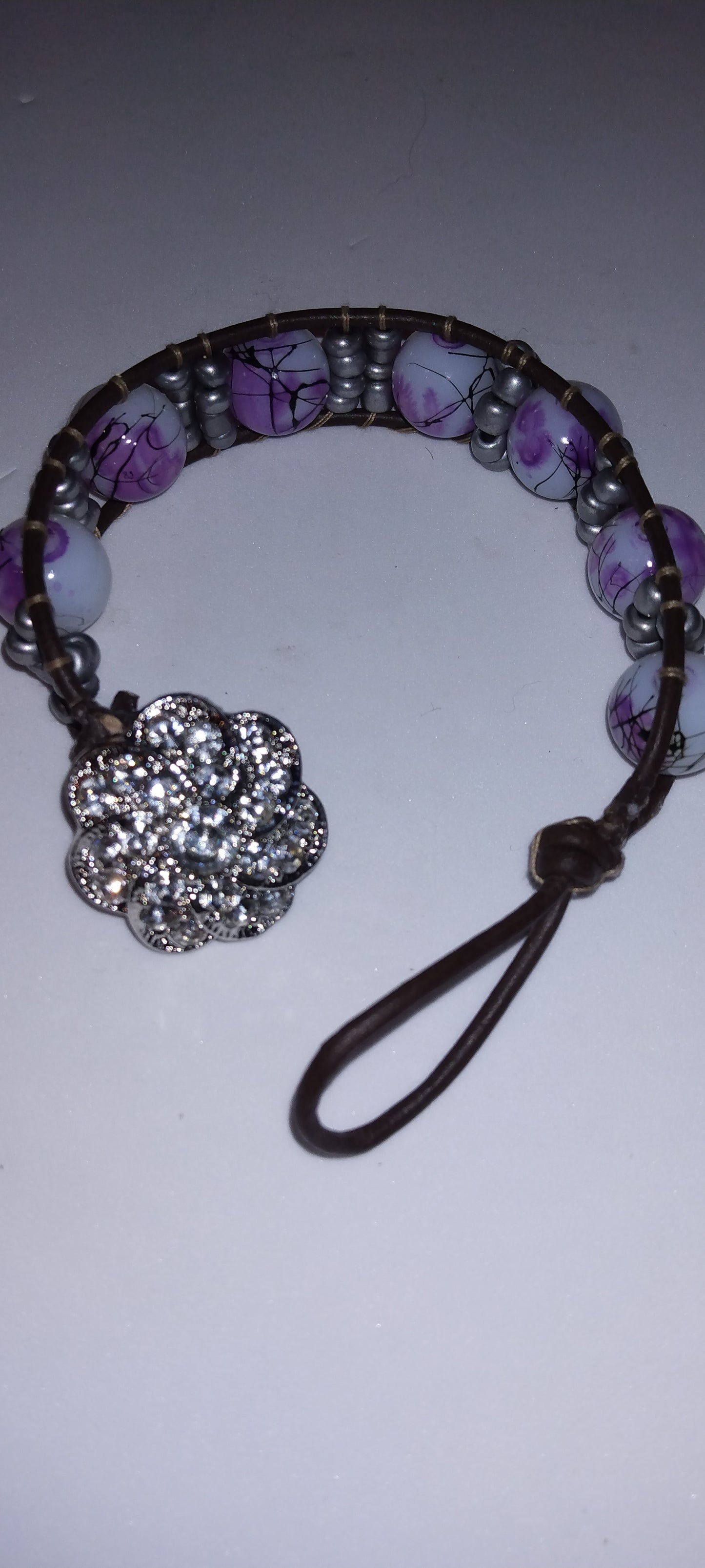Handmade leather beaded wrap bracelet