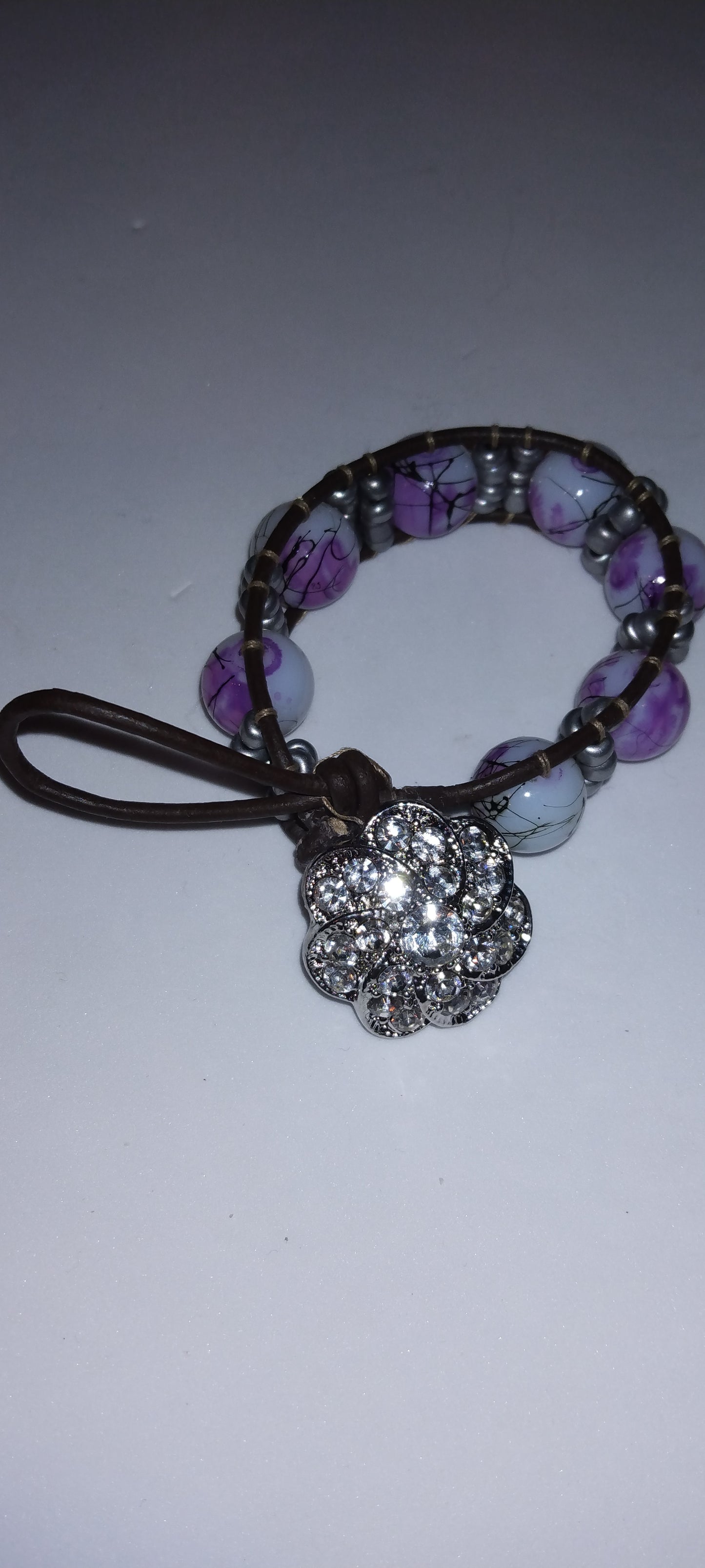 Handmade leather beaded wrap bracelet