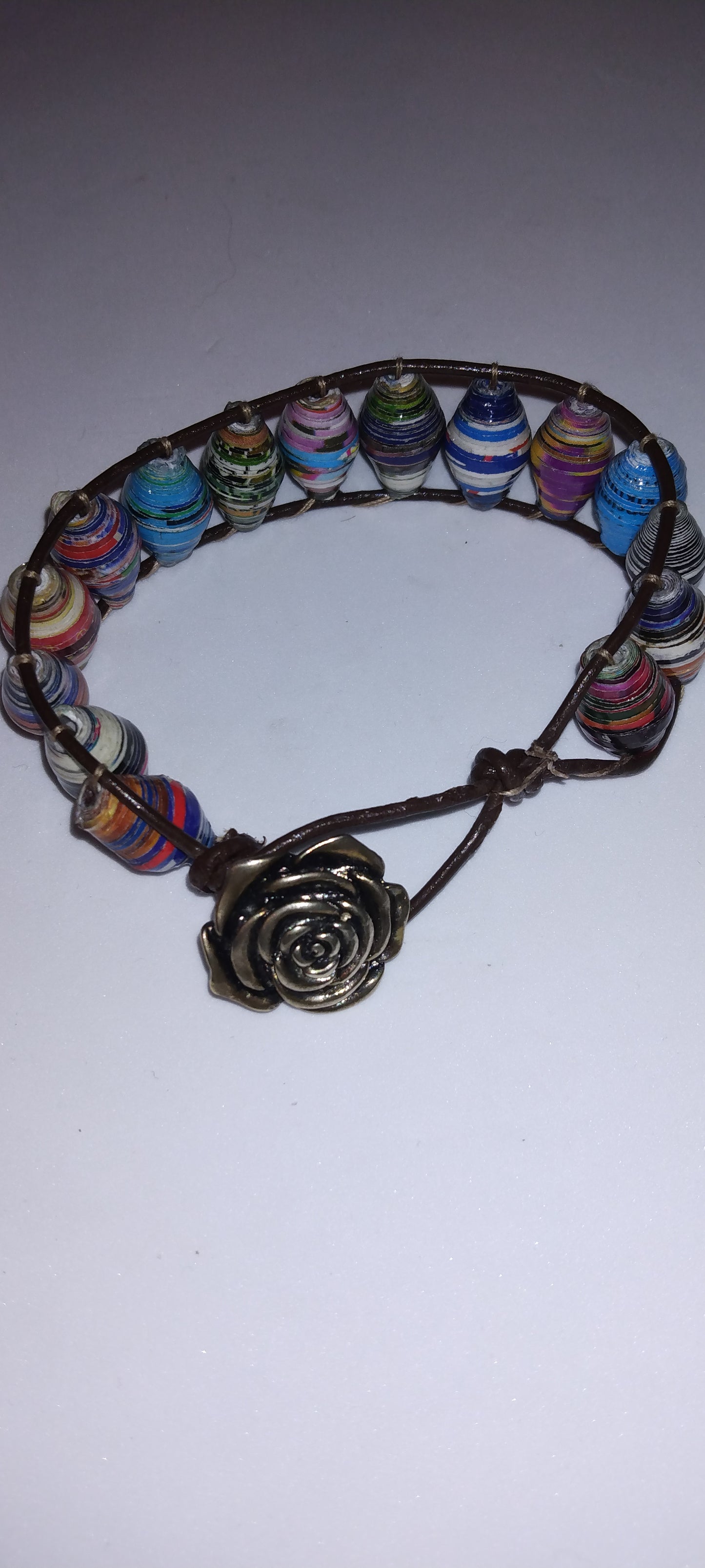 Handmade leather beaded wrap bracelet