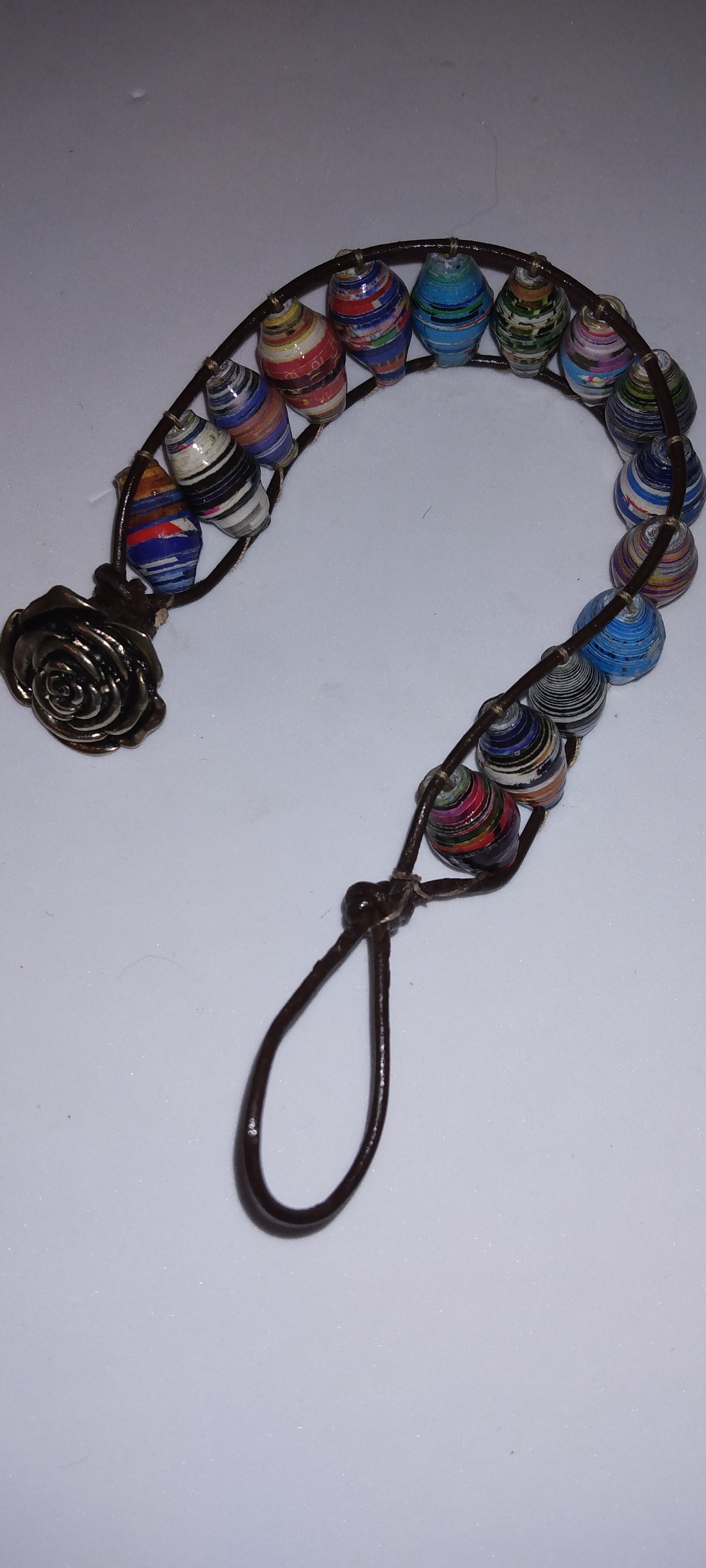 Handmade leather beaded wrap bracelet