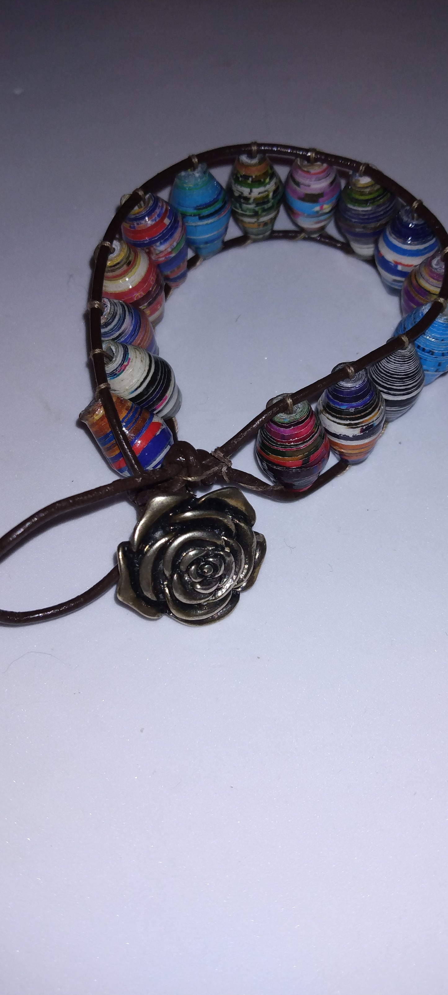 Handmade leather beaded wrap bracelet