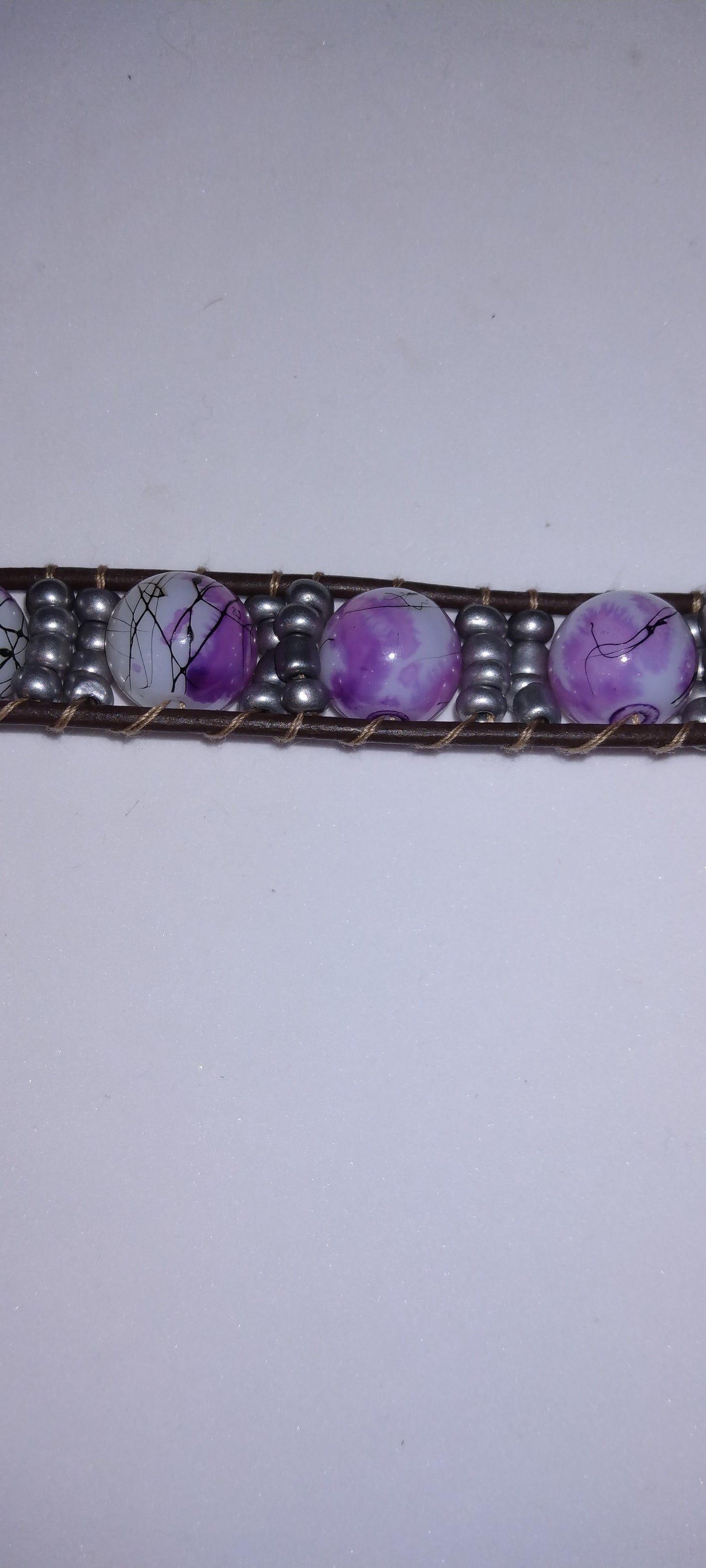 Handmade leather beaded wrap bracelet