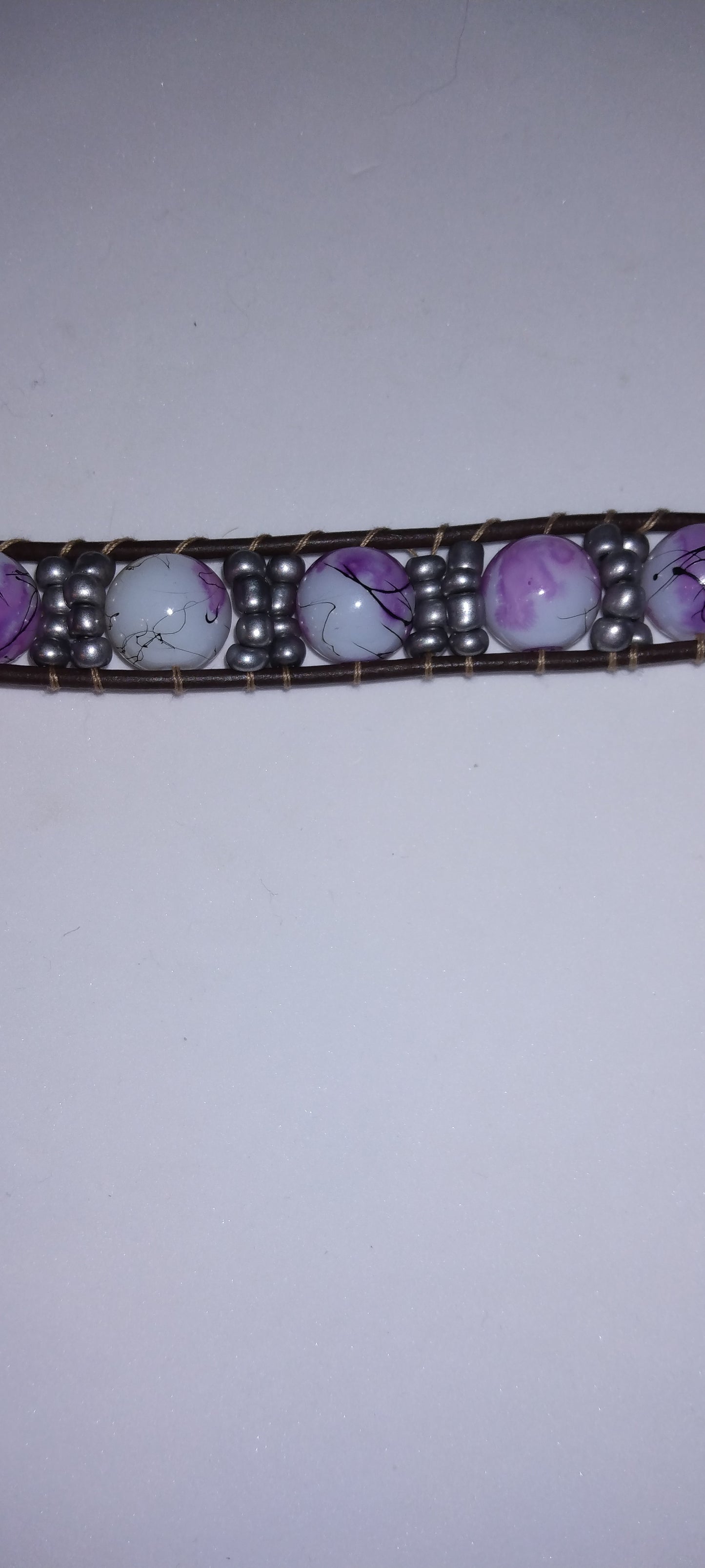 Handmade leather beaded wrap bracelet