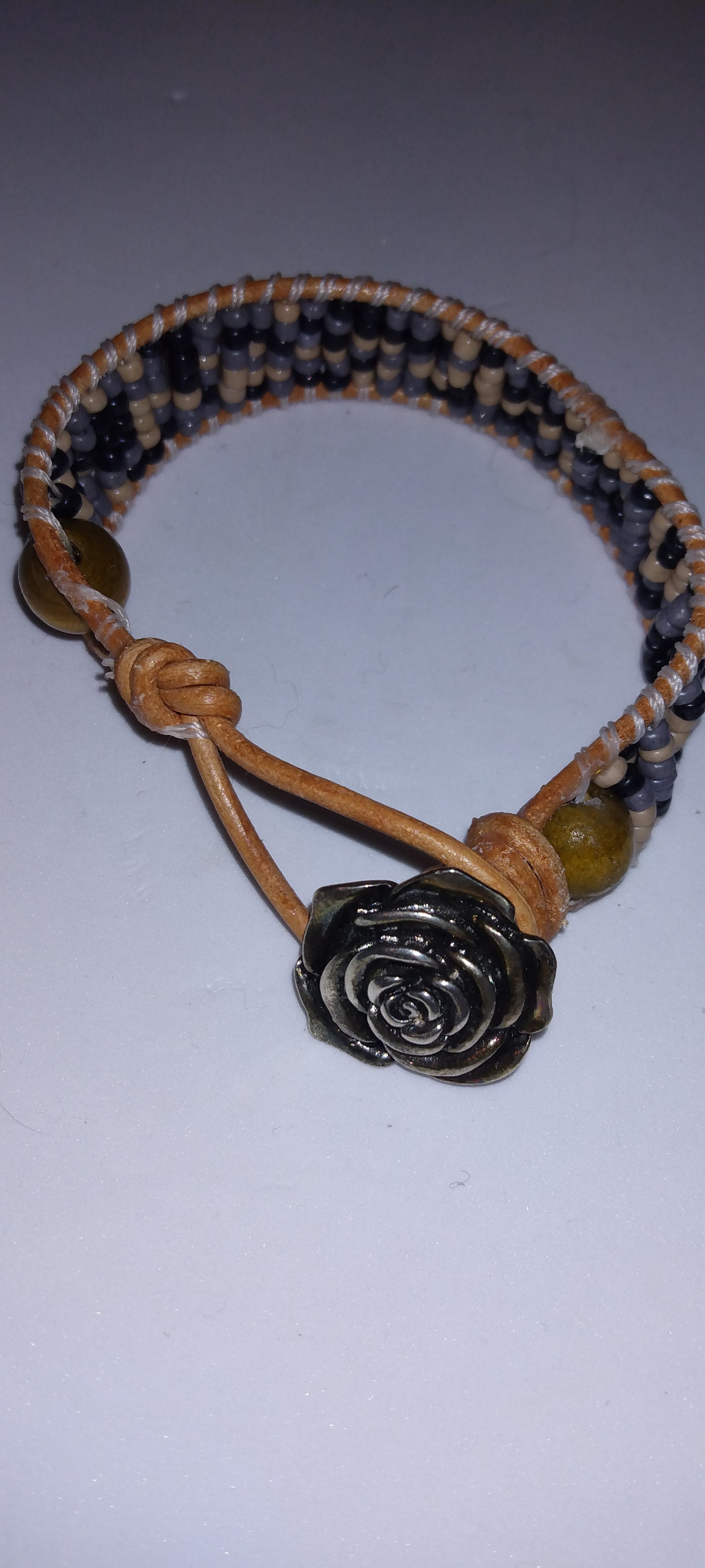 Handmade leather beaded wrap bracelet