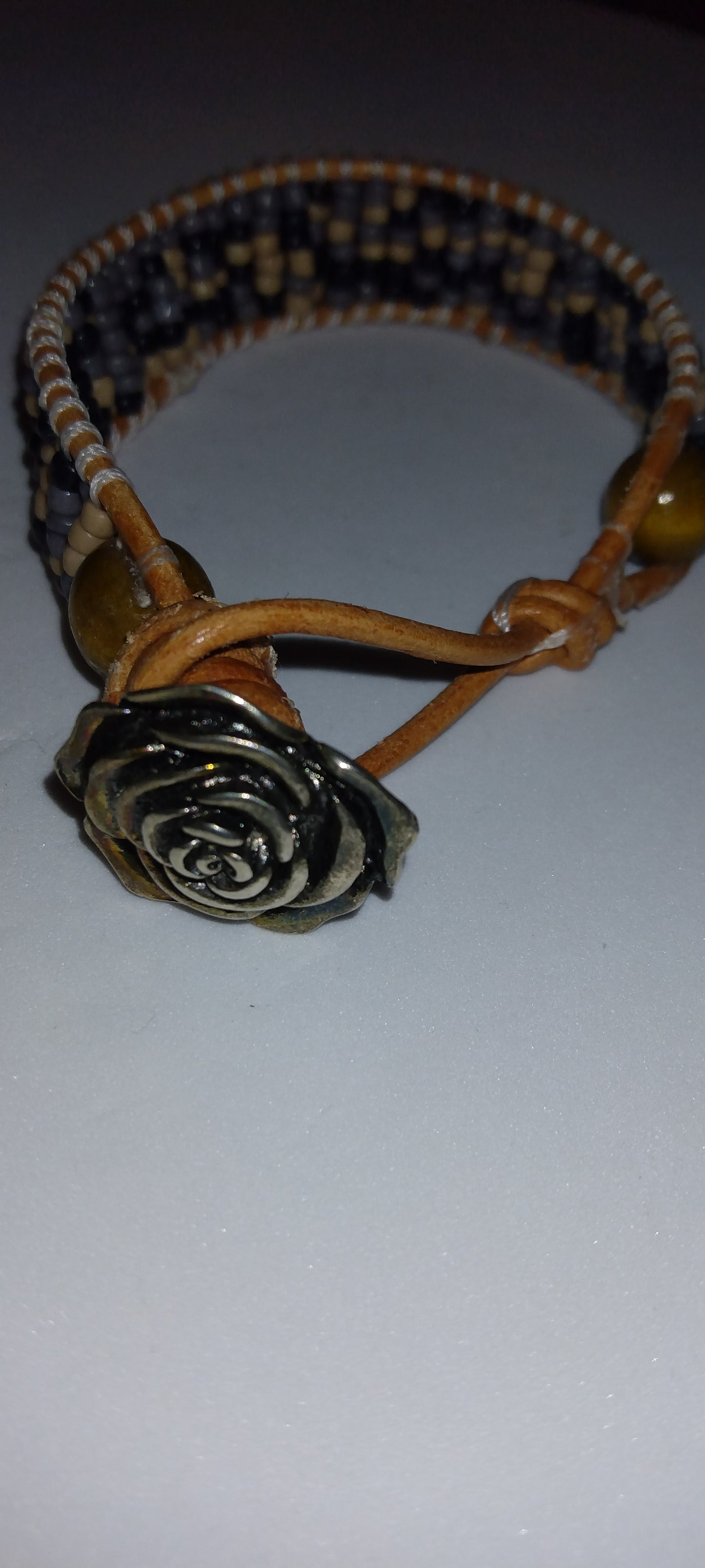 Handmade leather beaded wrap bracelet
