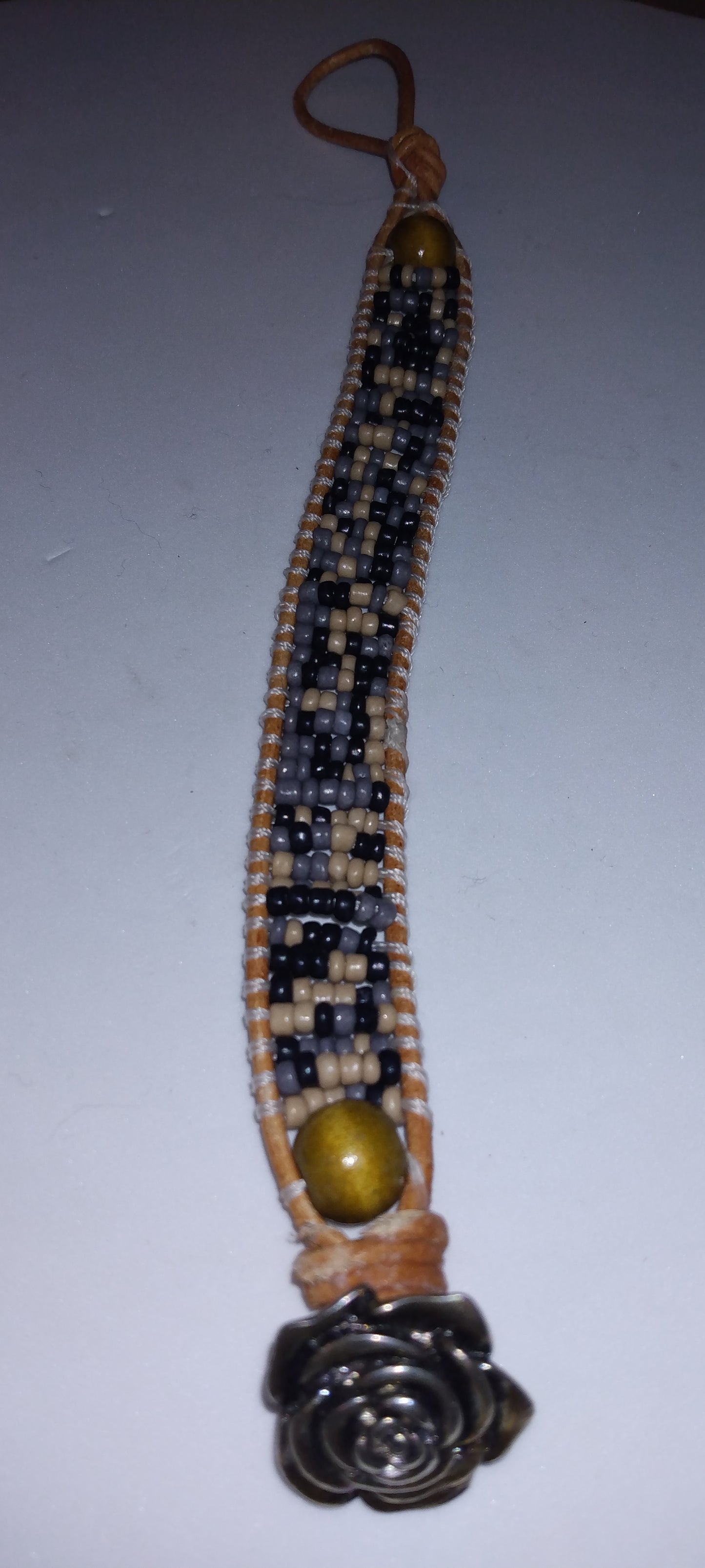 Handmade leather beaded wrap bracelet