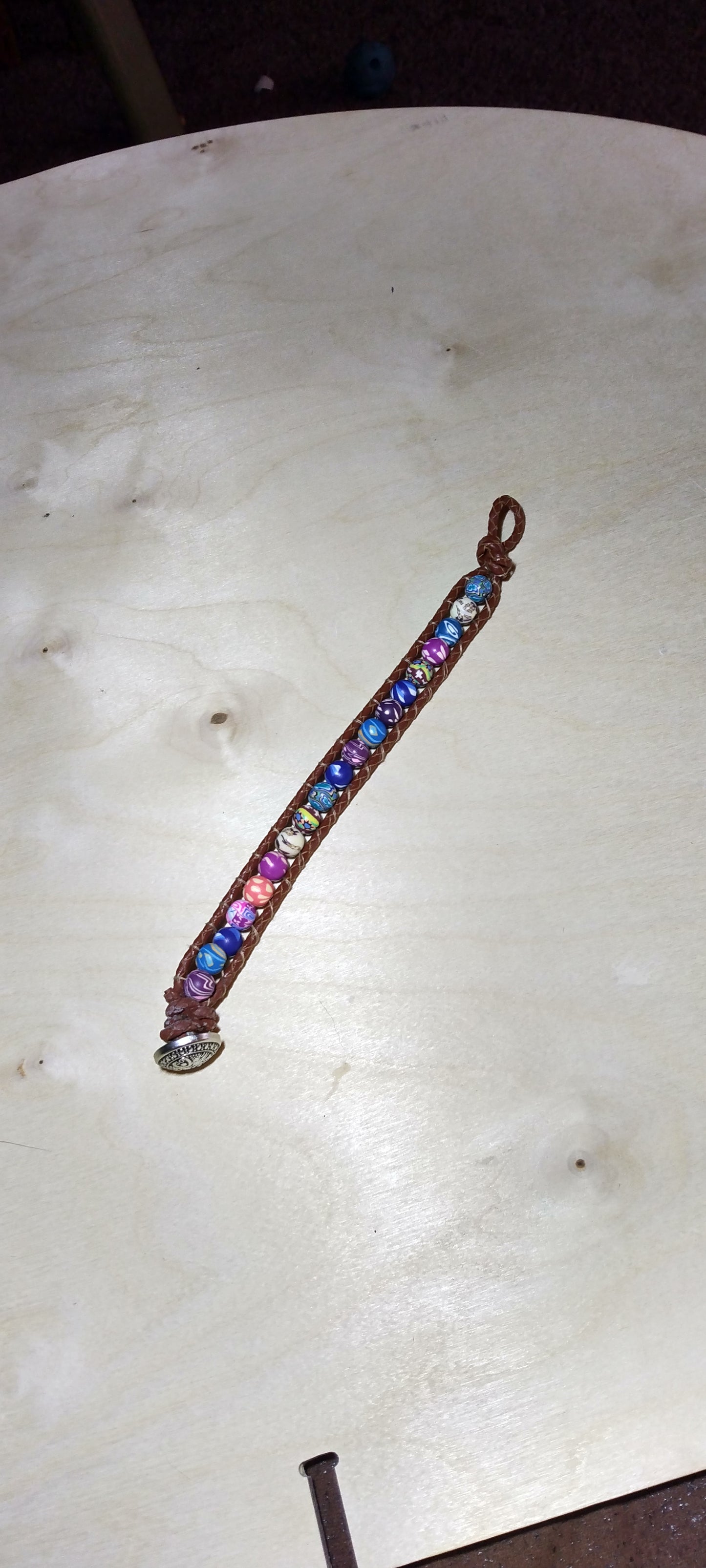 Handmade leather beaded wrap bracelet