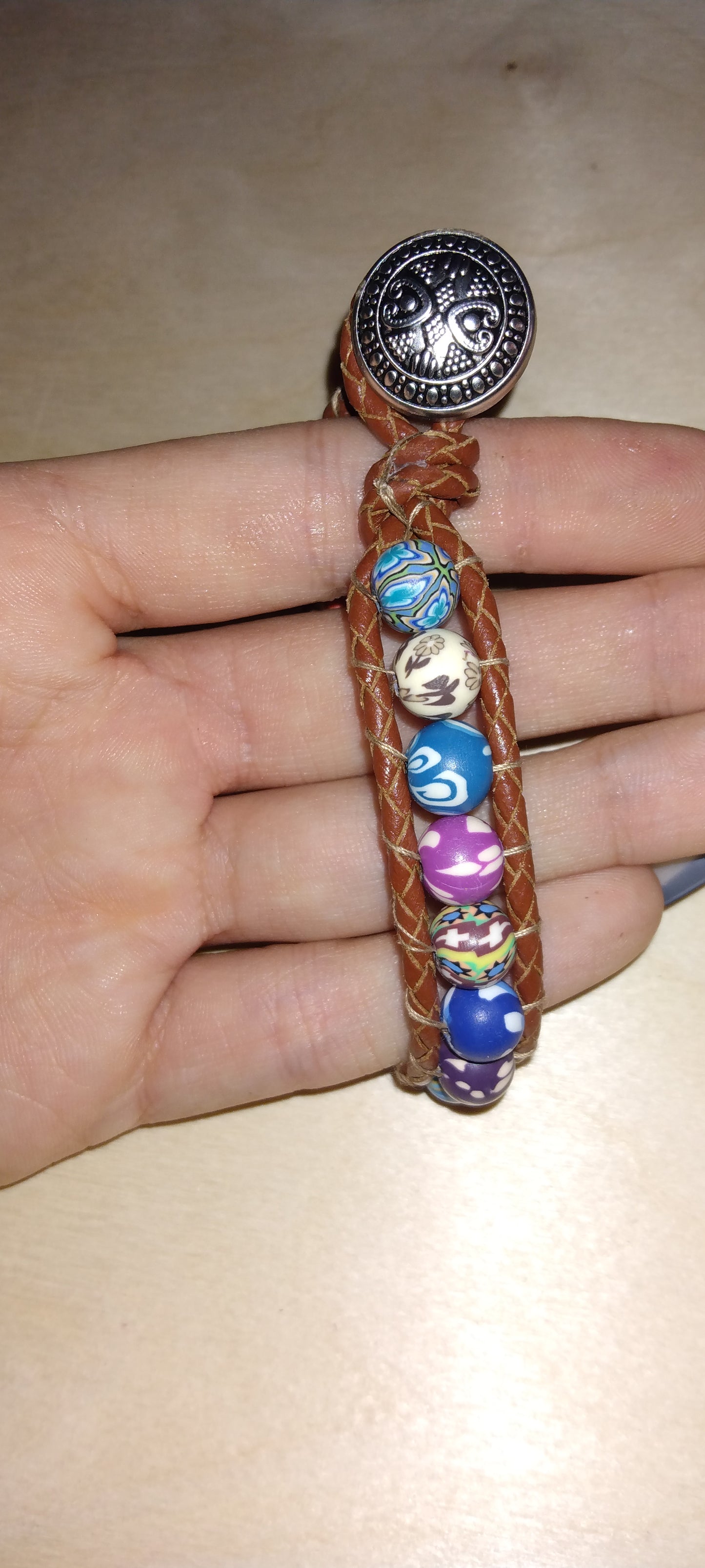 Handmade leather beaded wrap bracelet