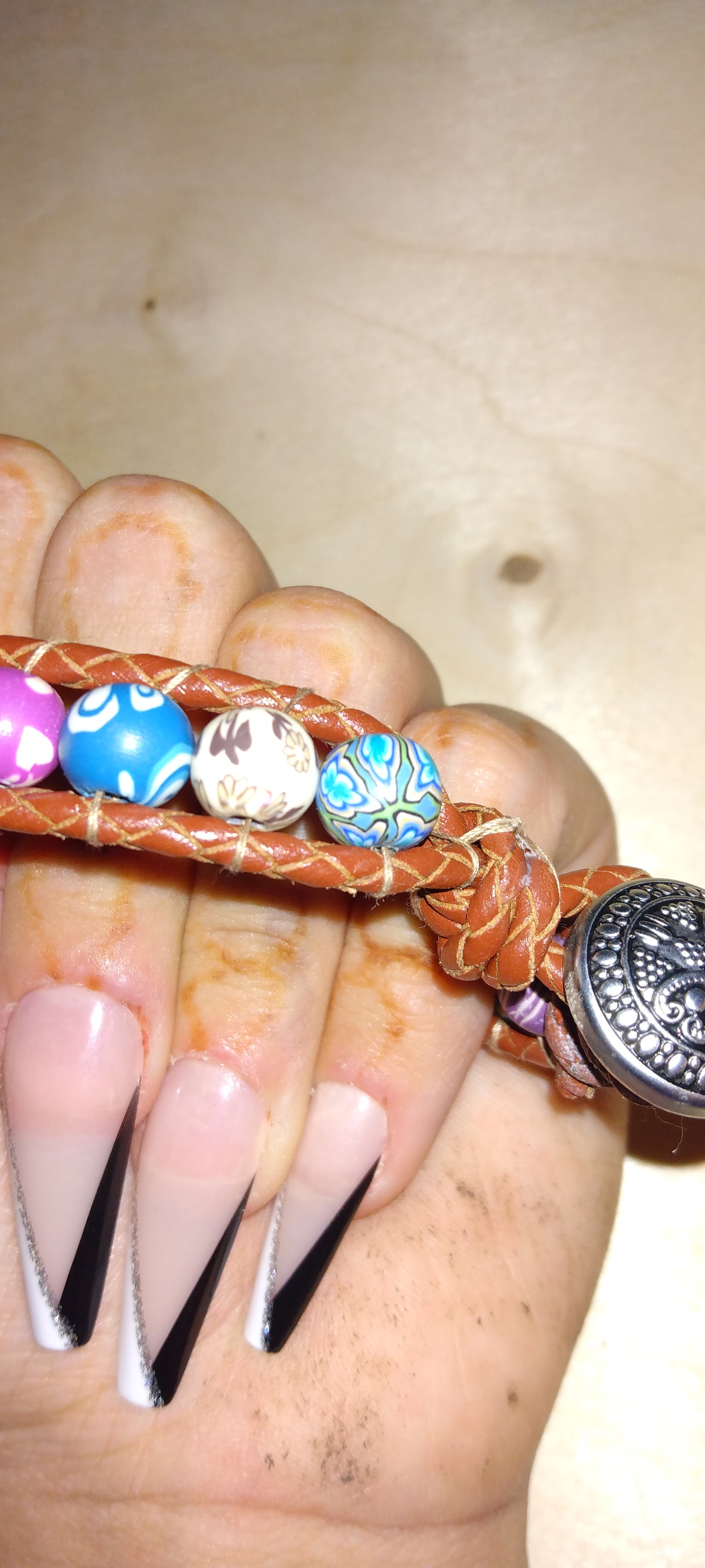 Handmade leather beaded wrap bracelet