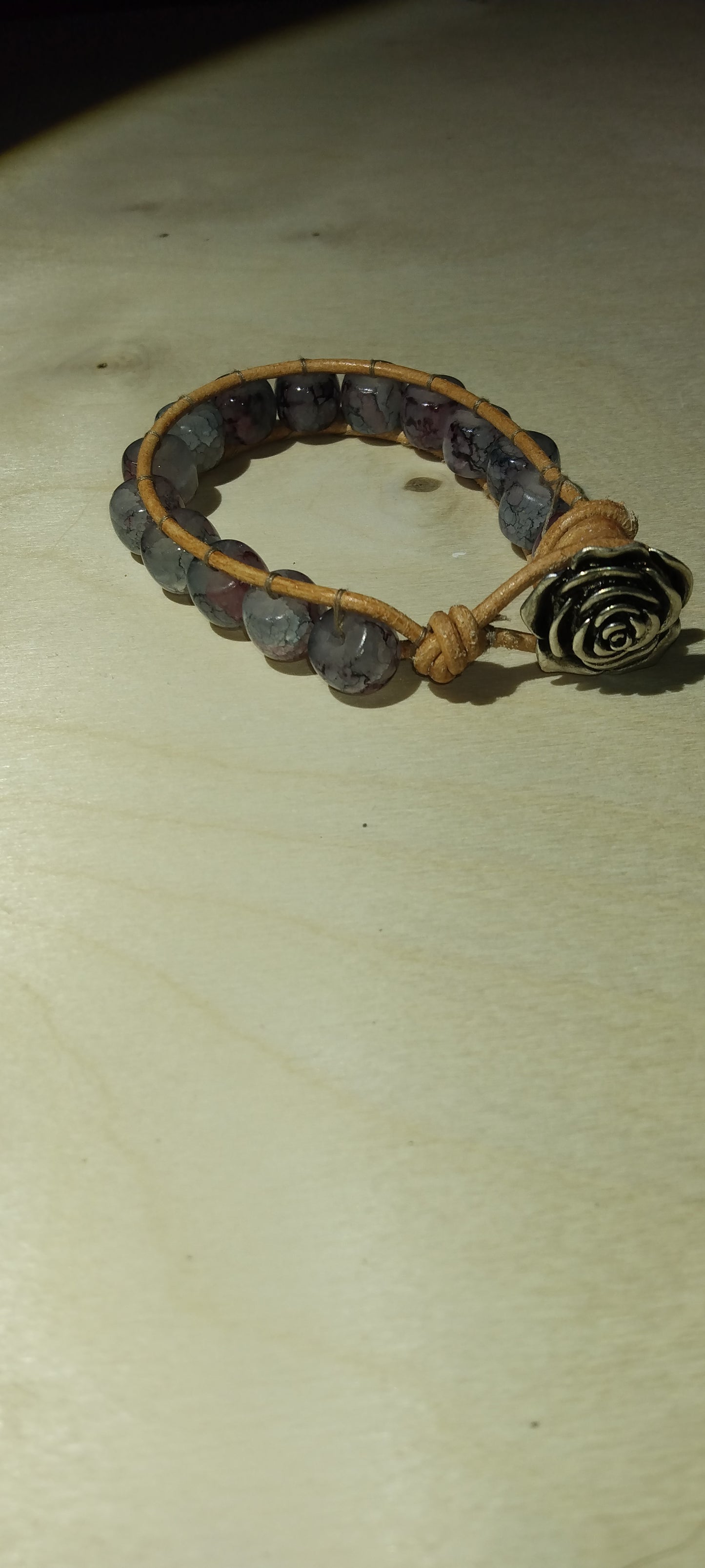 Handmade leather beaded wrap bracelet