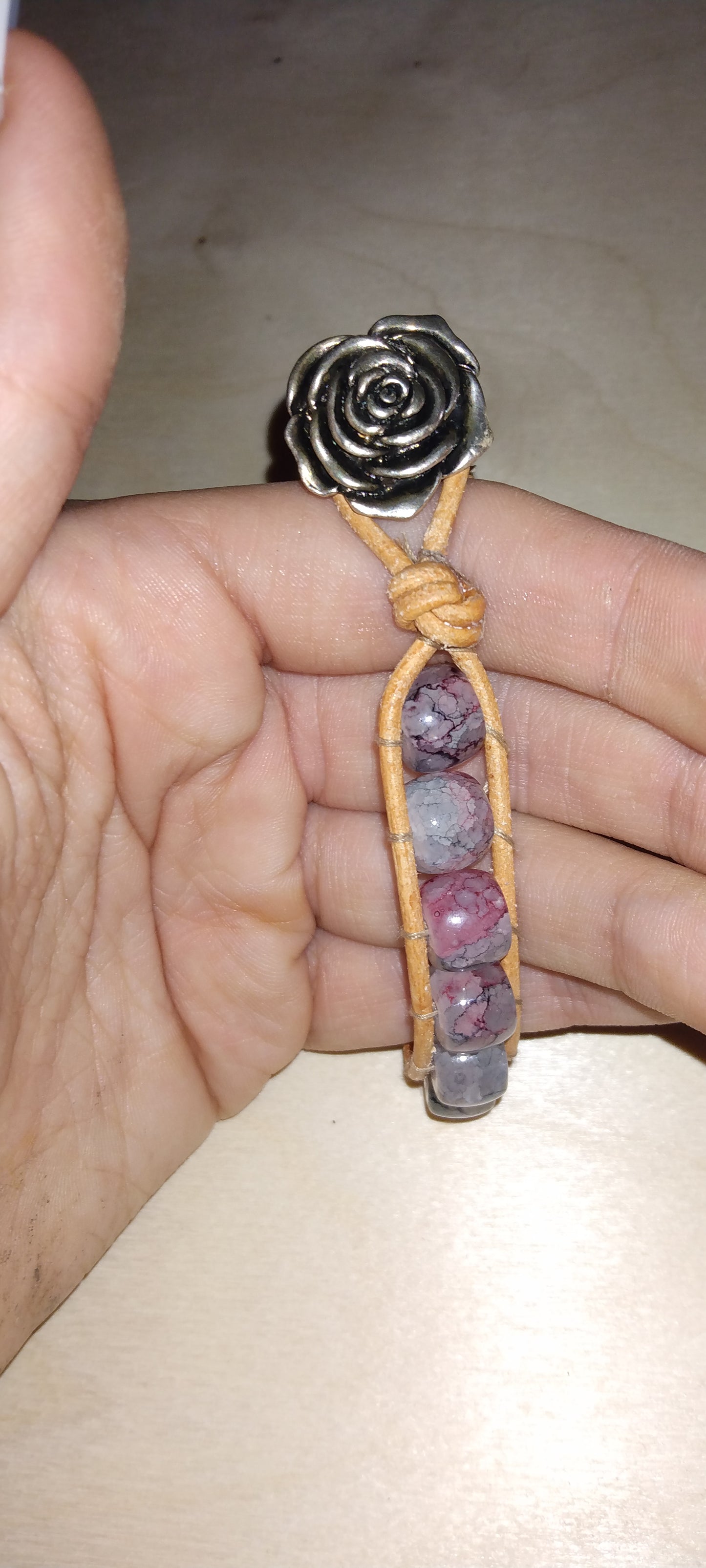 Handmade leather beaded wrap bracelet