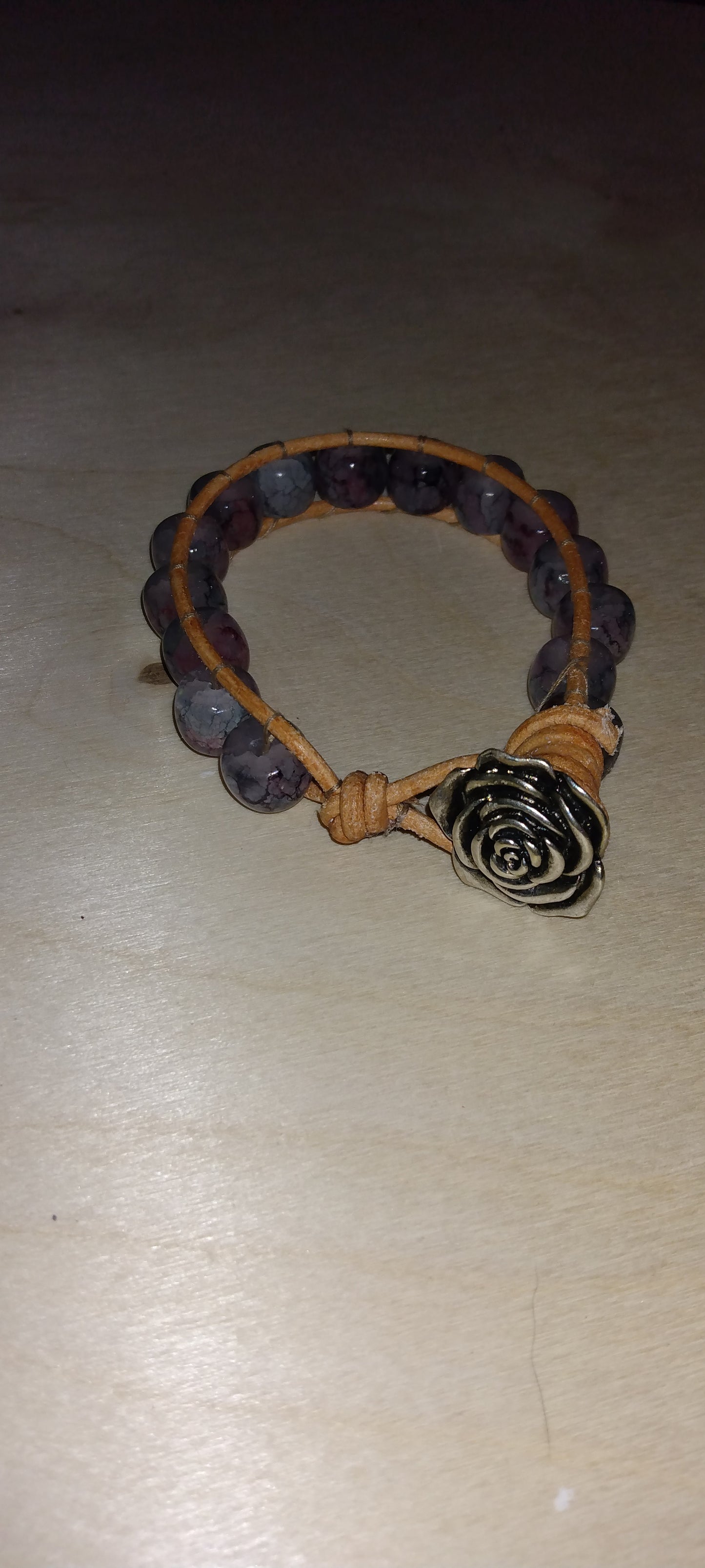 Handmade leather beaded wrap bracelet