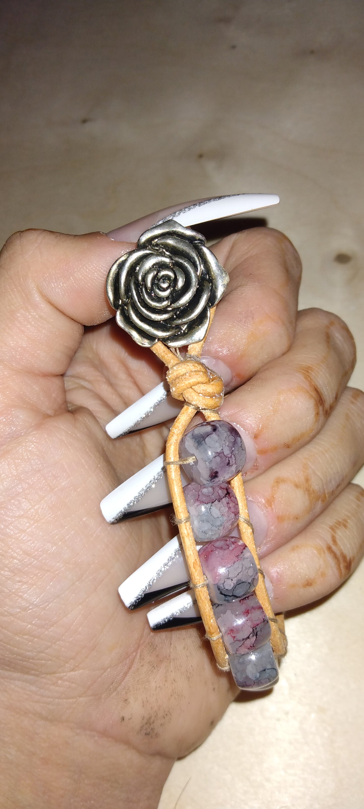 Handmade leather beaded wrap bracelet