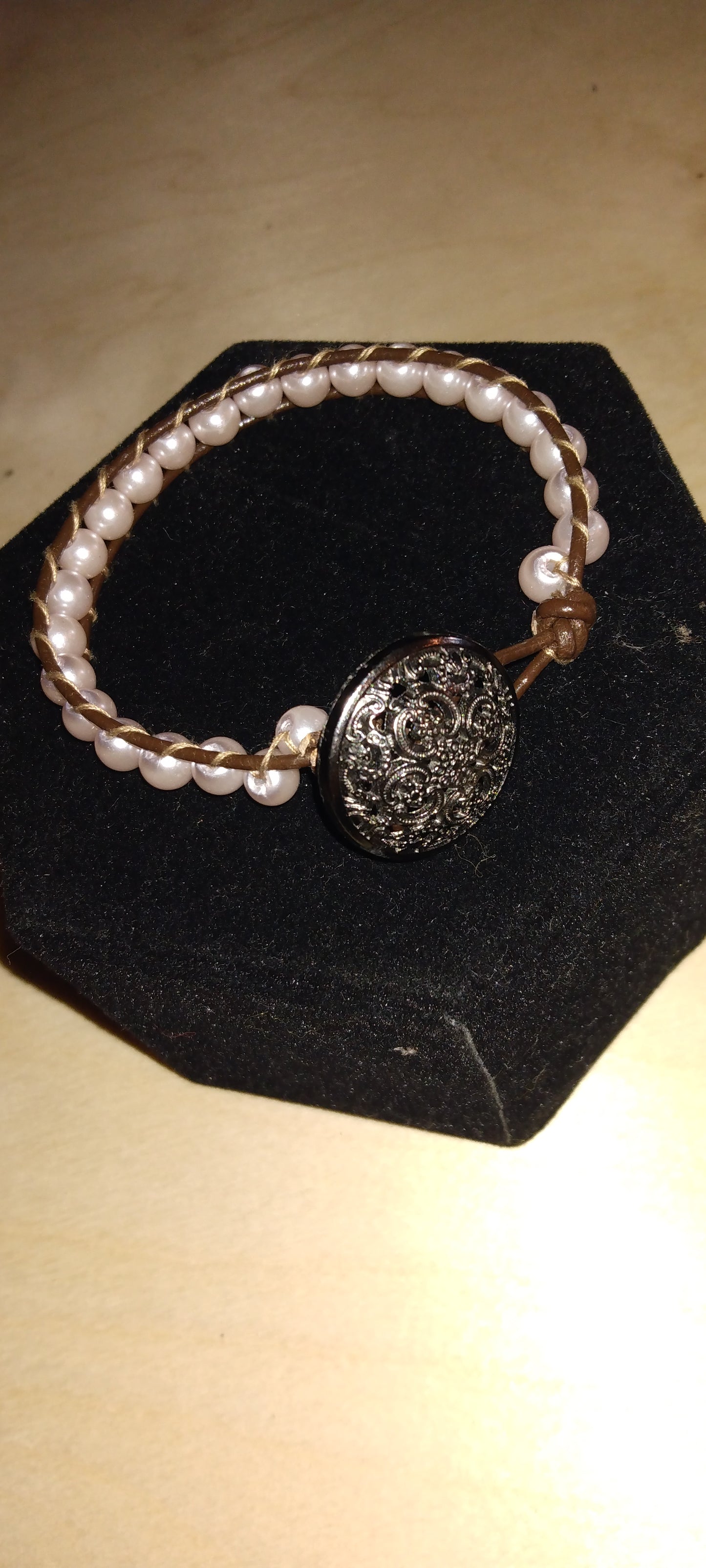 Handmade leather beaded wrap bracelet