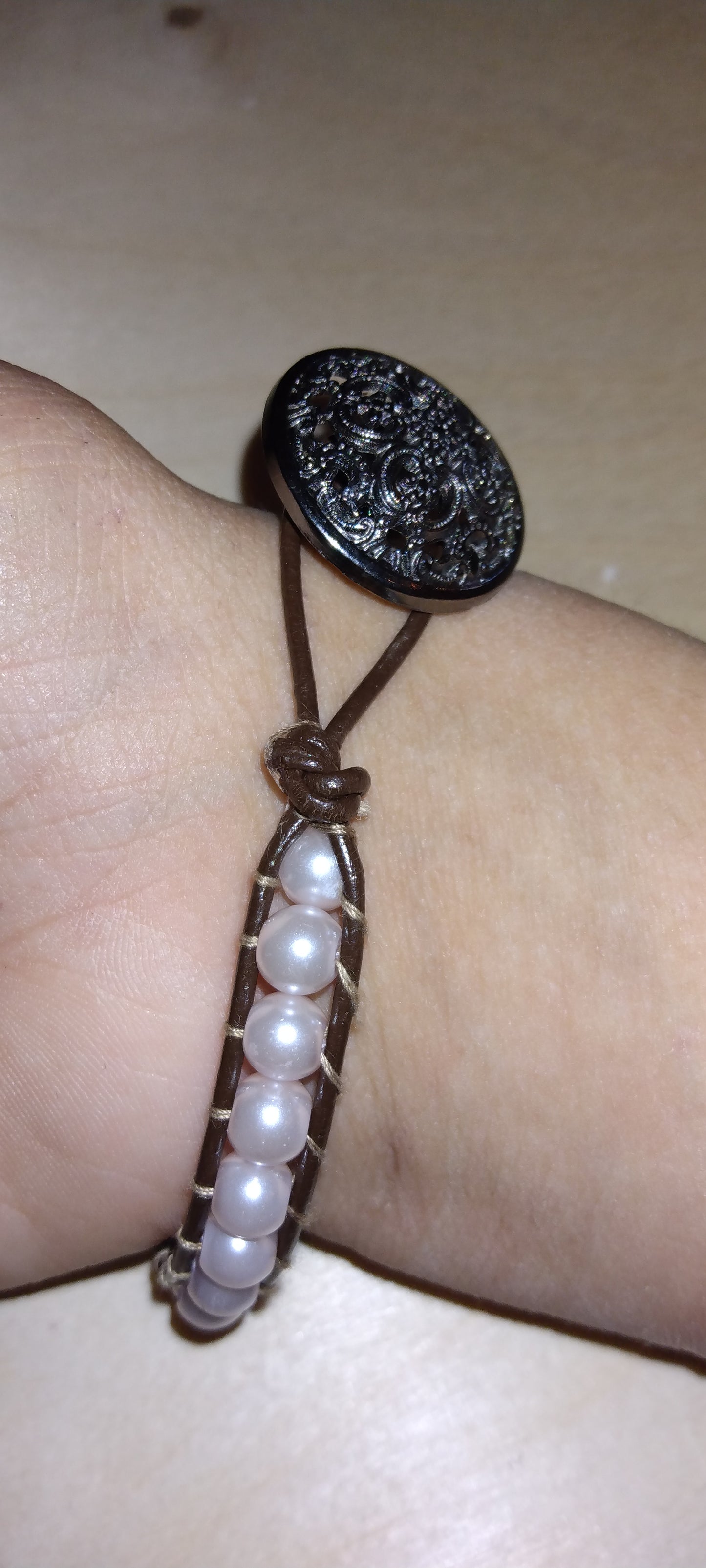 Handmade leather beaded wrap bracelet