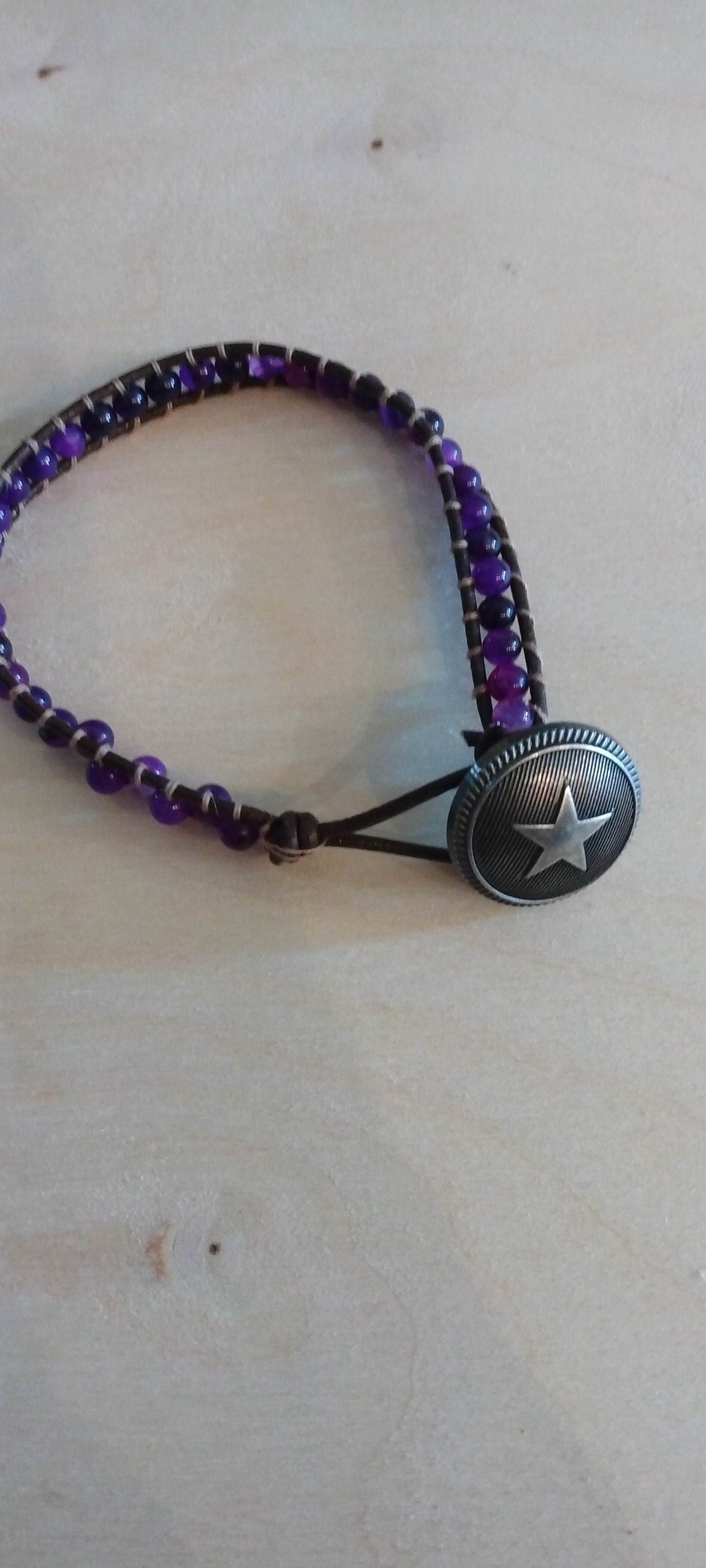 Handmade leather beaded wrap bracelet