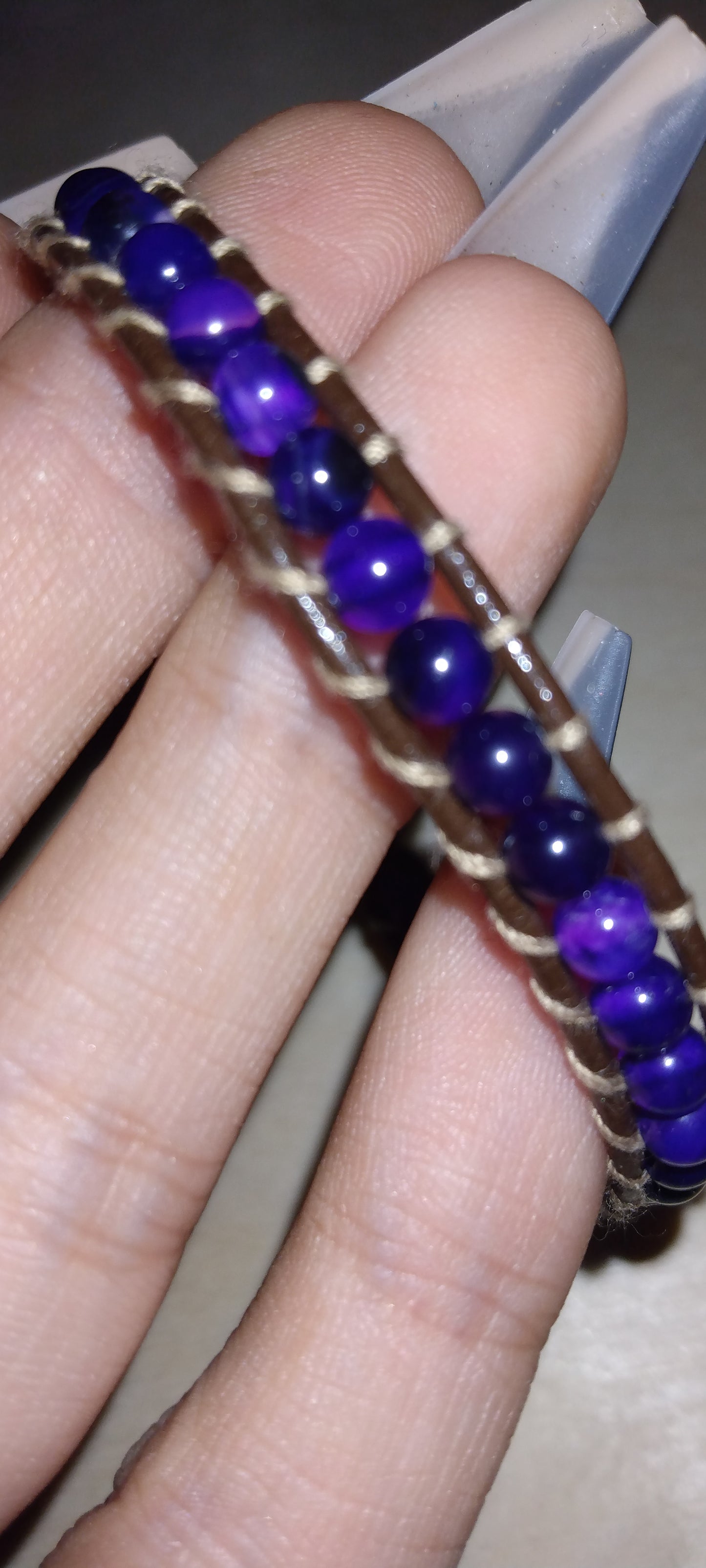 Handmade leather beaded wrap bracelet