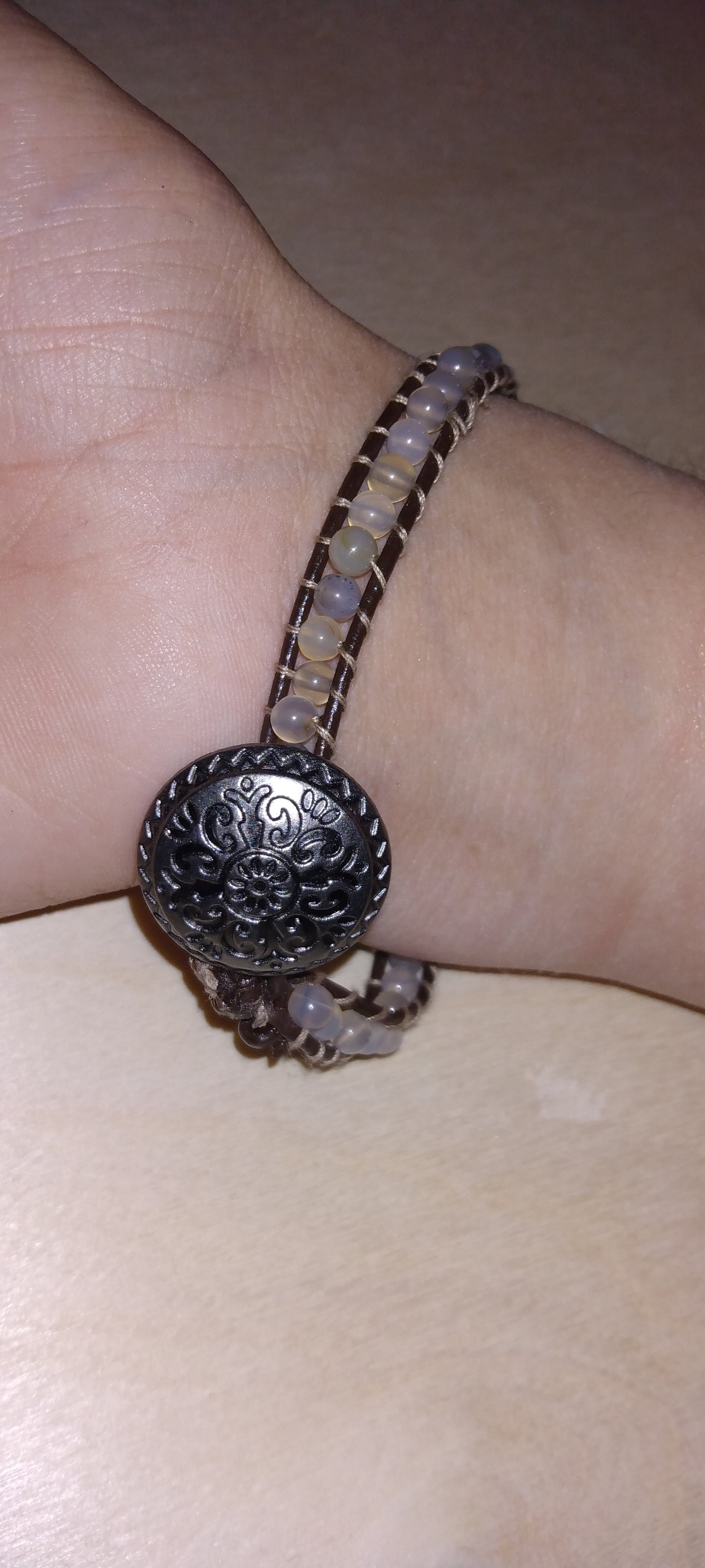 Handmade leather beaded wrap bracelet