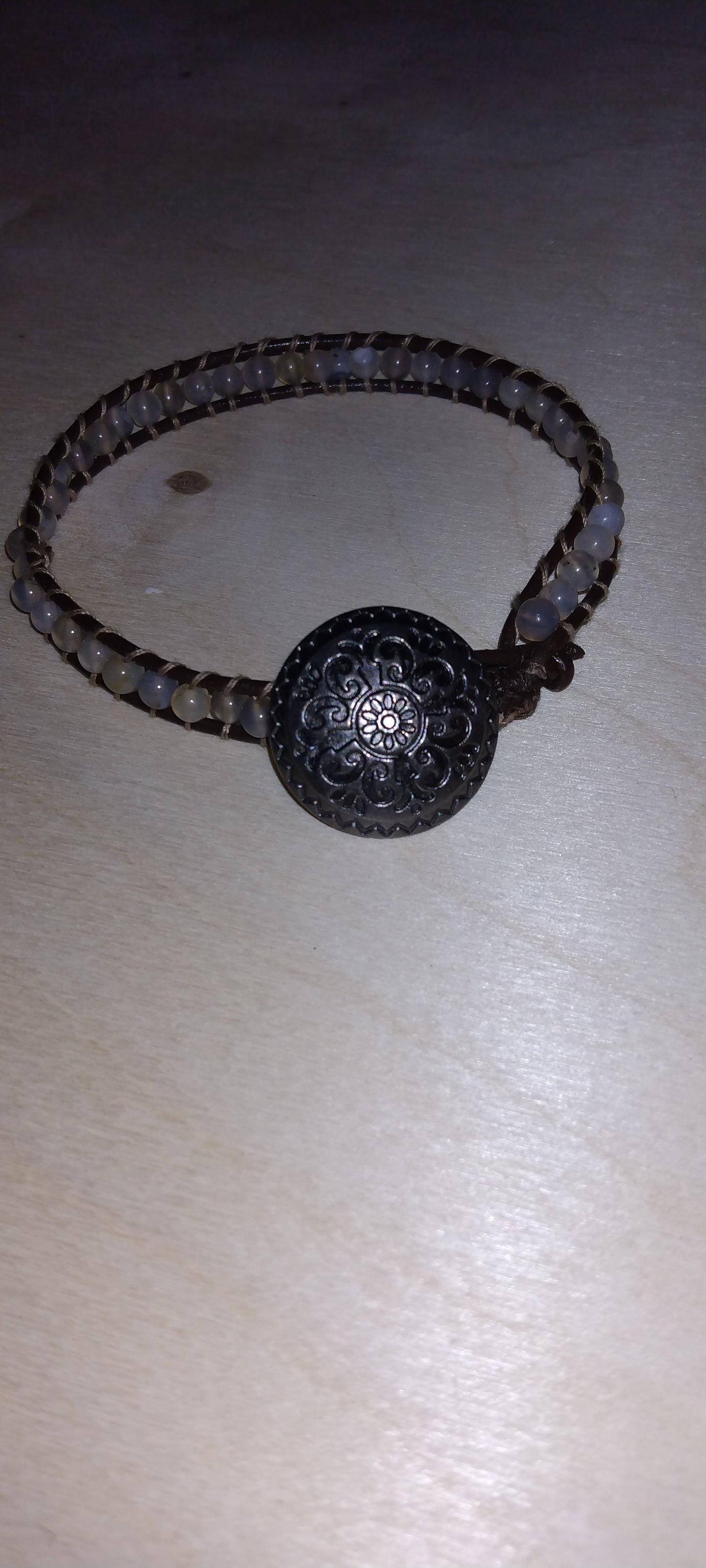 Handmade leather beaded wrap bracelet