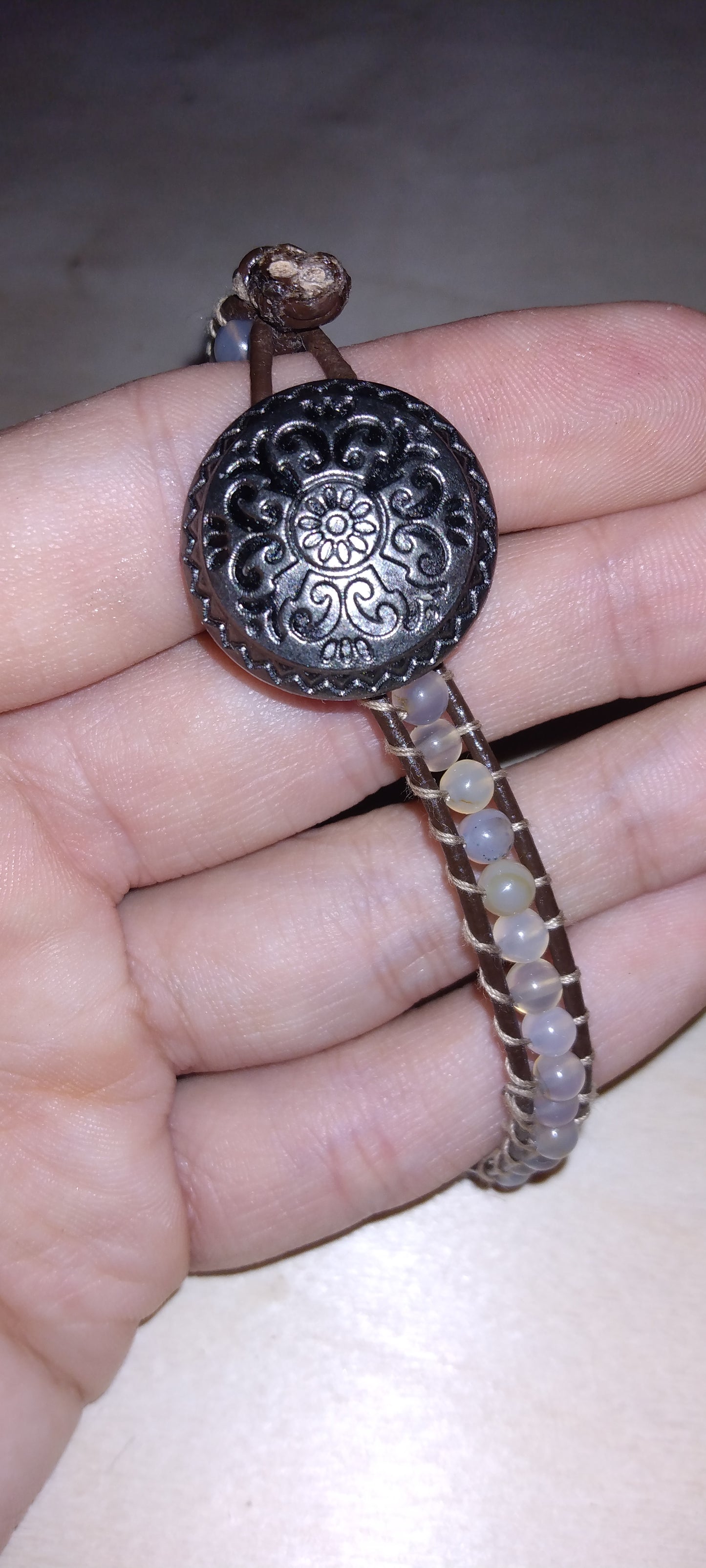 Handmade leather beaded wrap bracelet