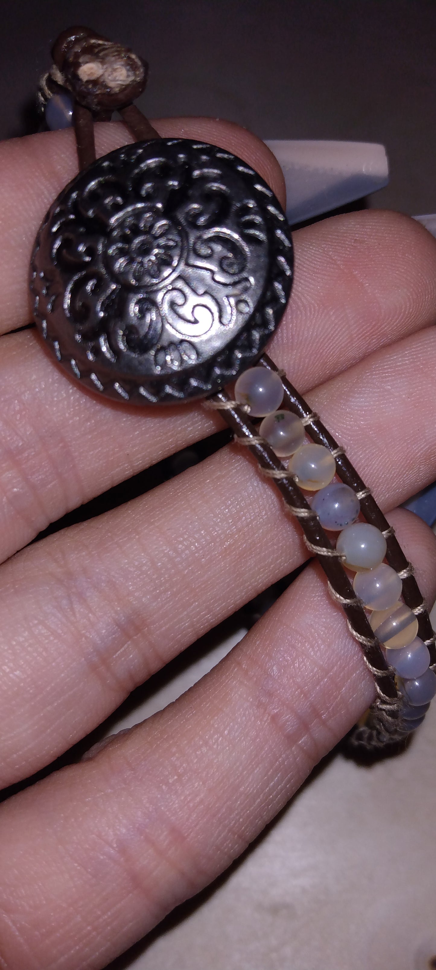 Handmade leather beaded wrap bracelet