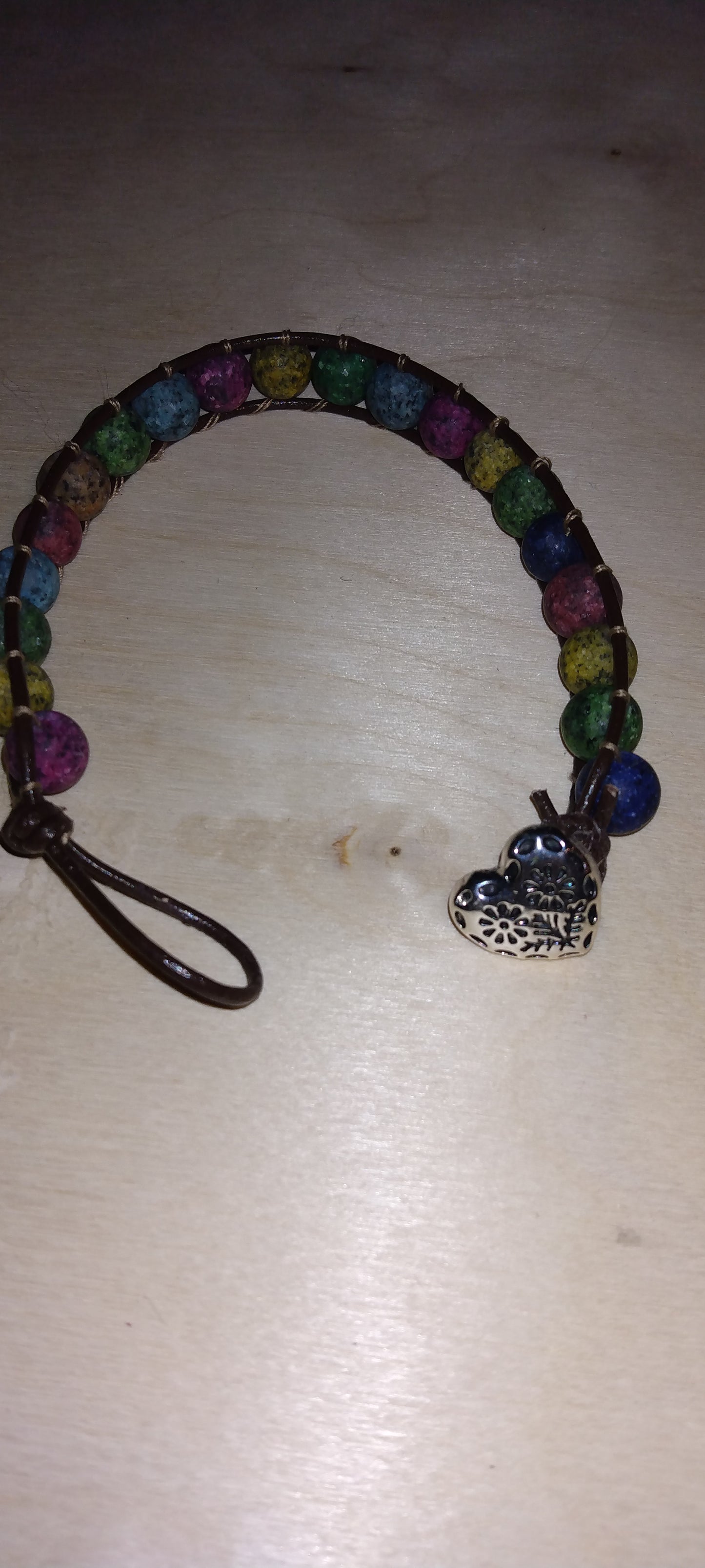 Handmade leather beaded wrap bracelet