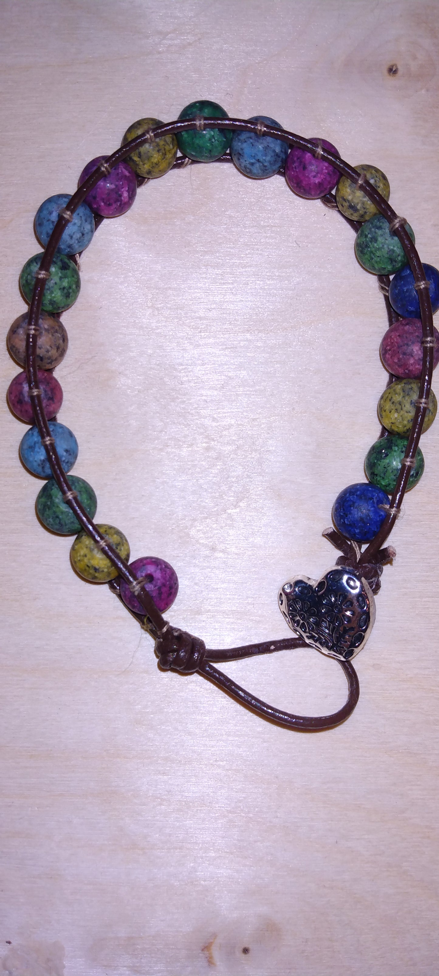 Handmade leather beaded wrap bracelet