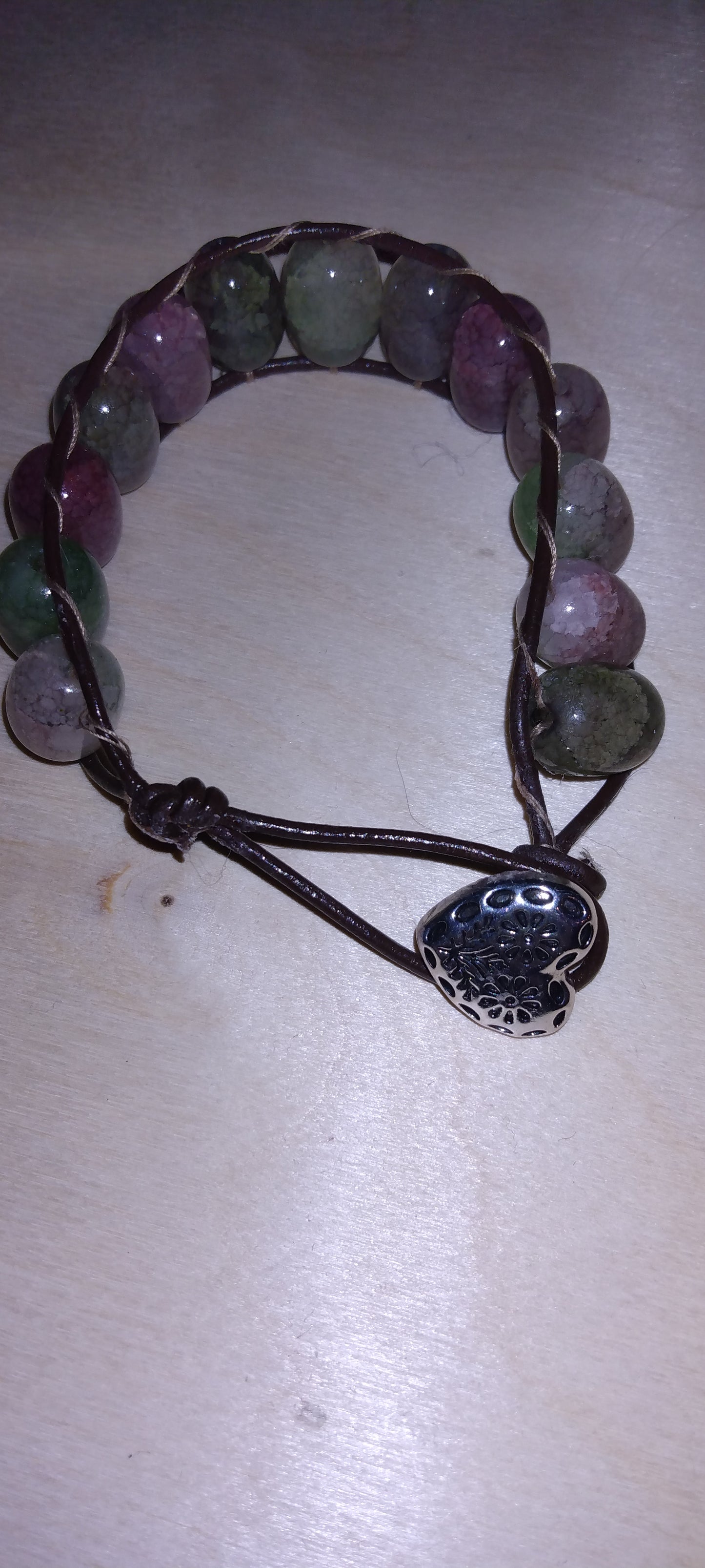 Handmade leather beaded wrap bracelet