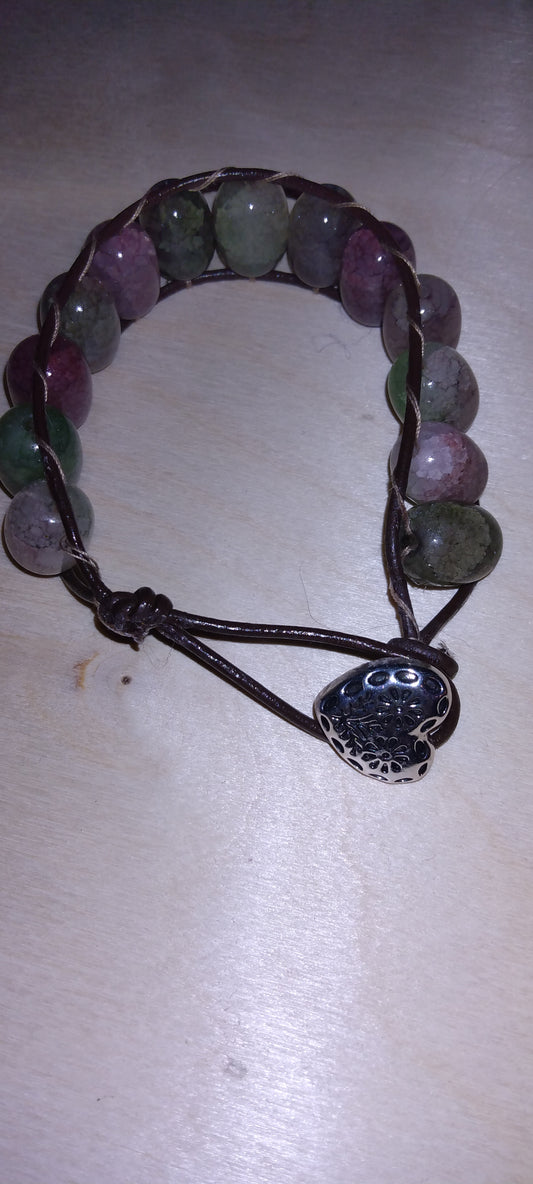 Handmade leather beaded wrap bracelet