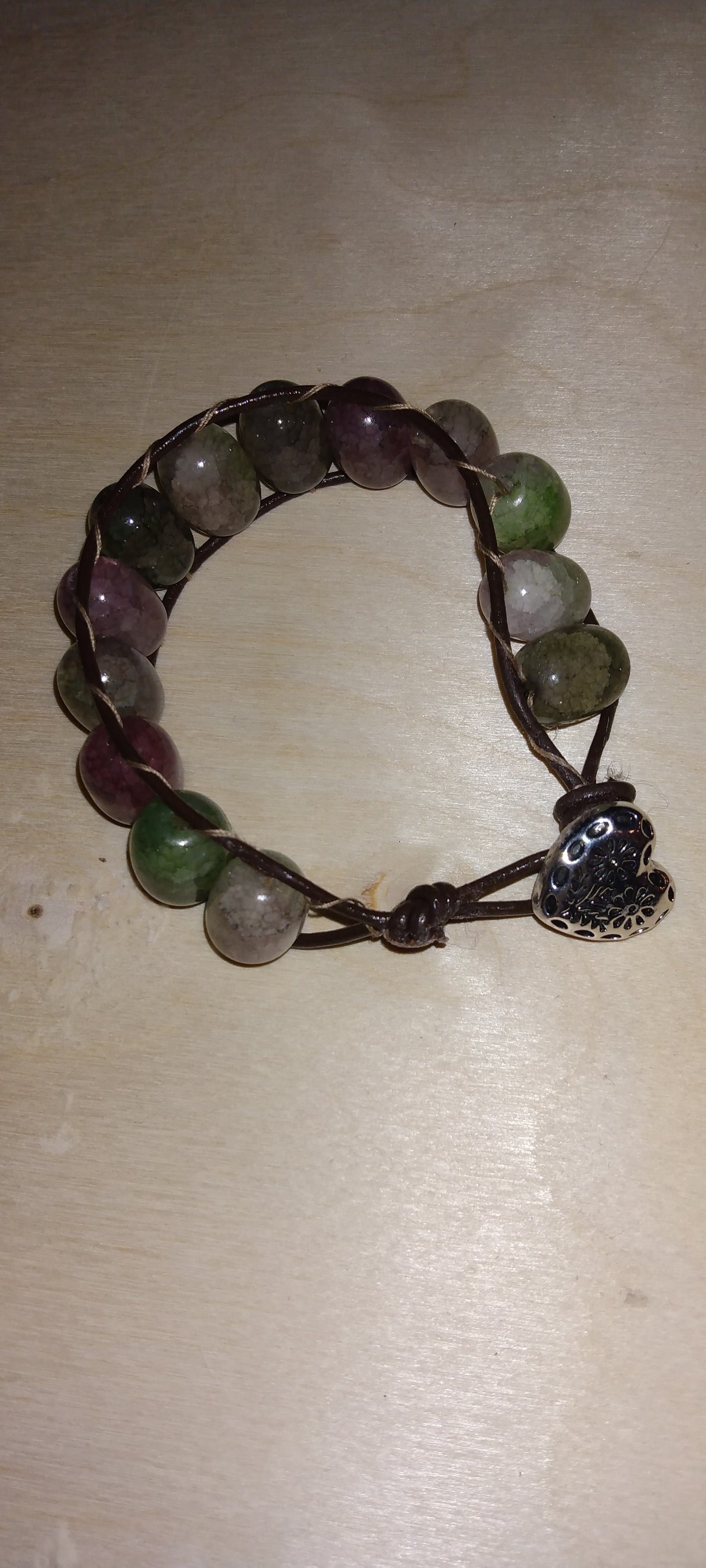 Handmade leather beaded wrap bracelet