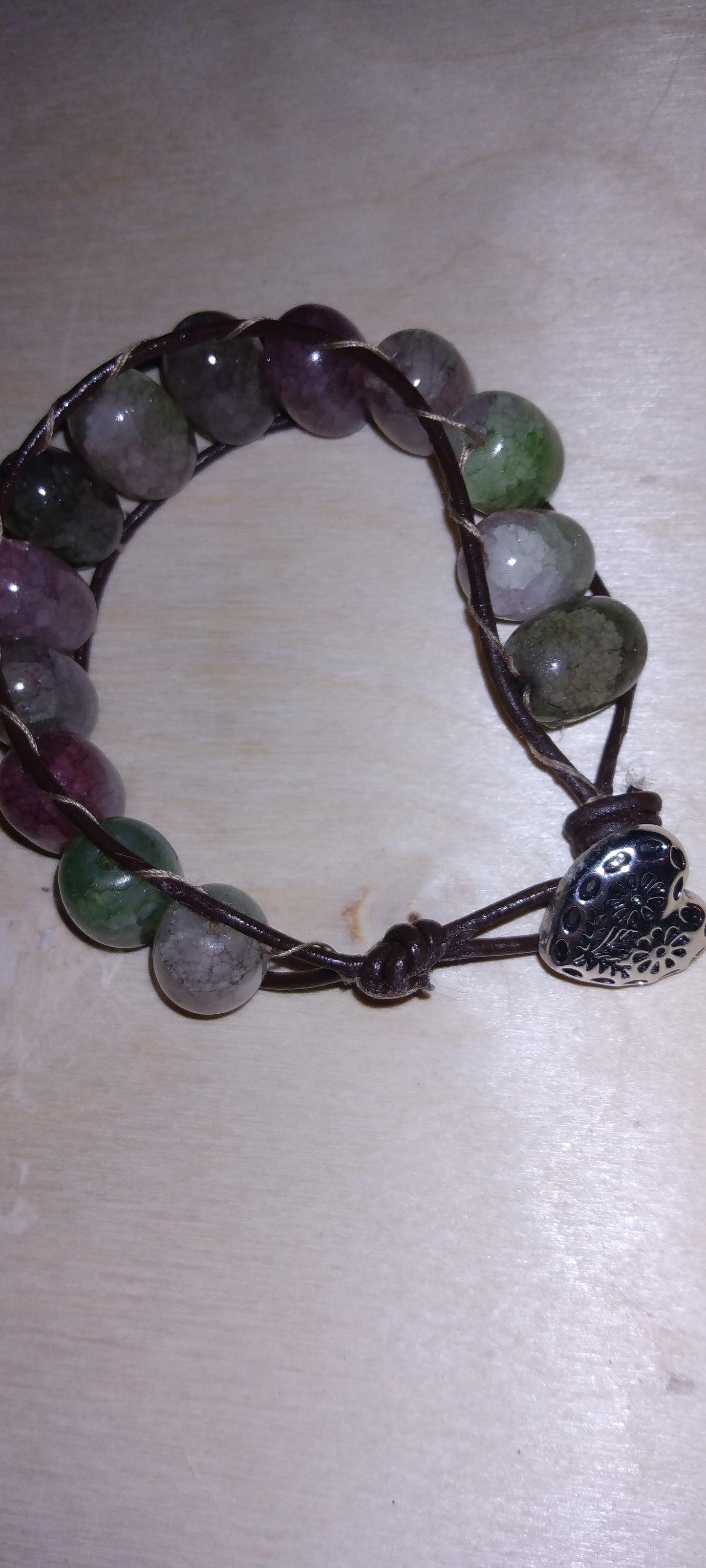 Handmade leather beaded wrap bracelet