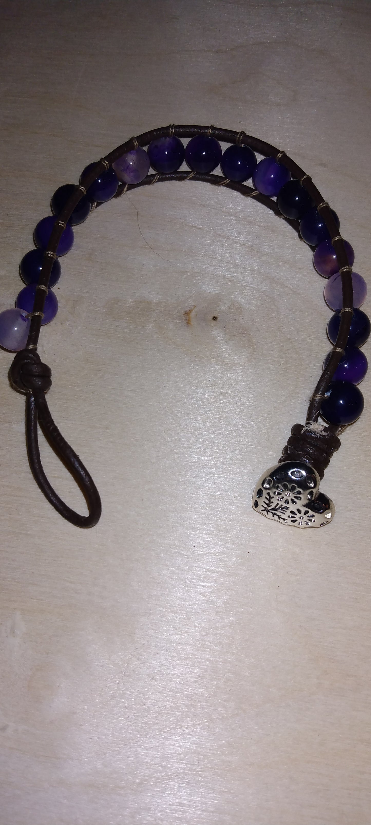 Handmade leather beaded wrap bracelet