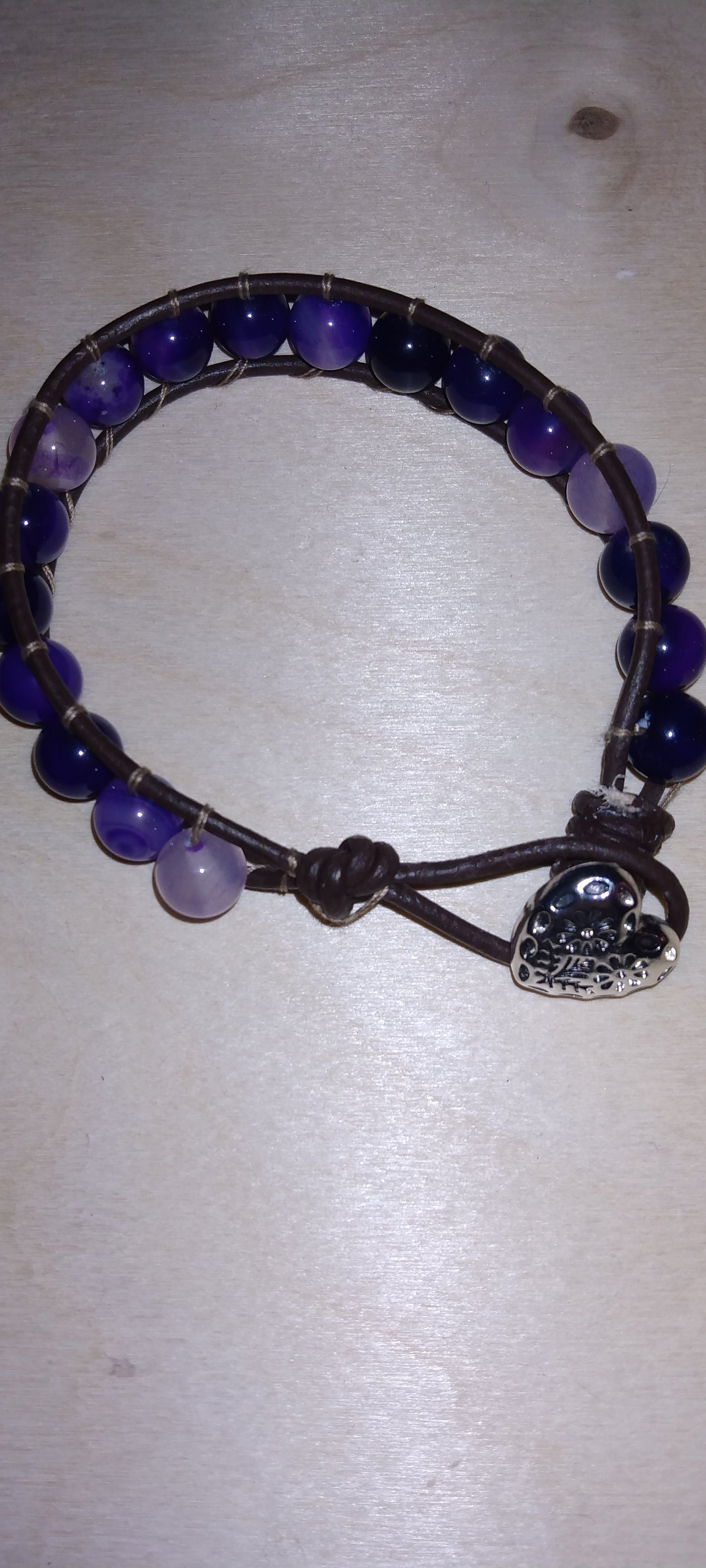 Handmade leather beaded wrap bracelet
