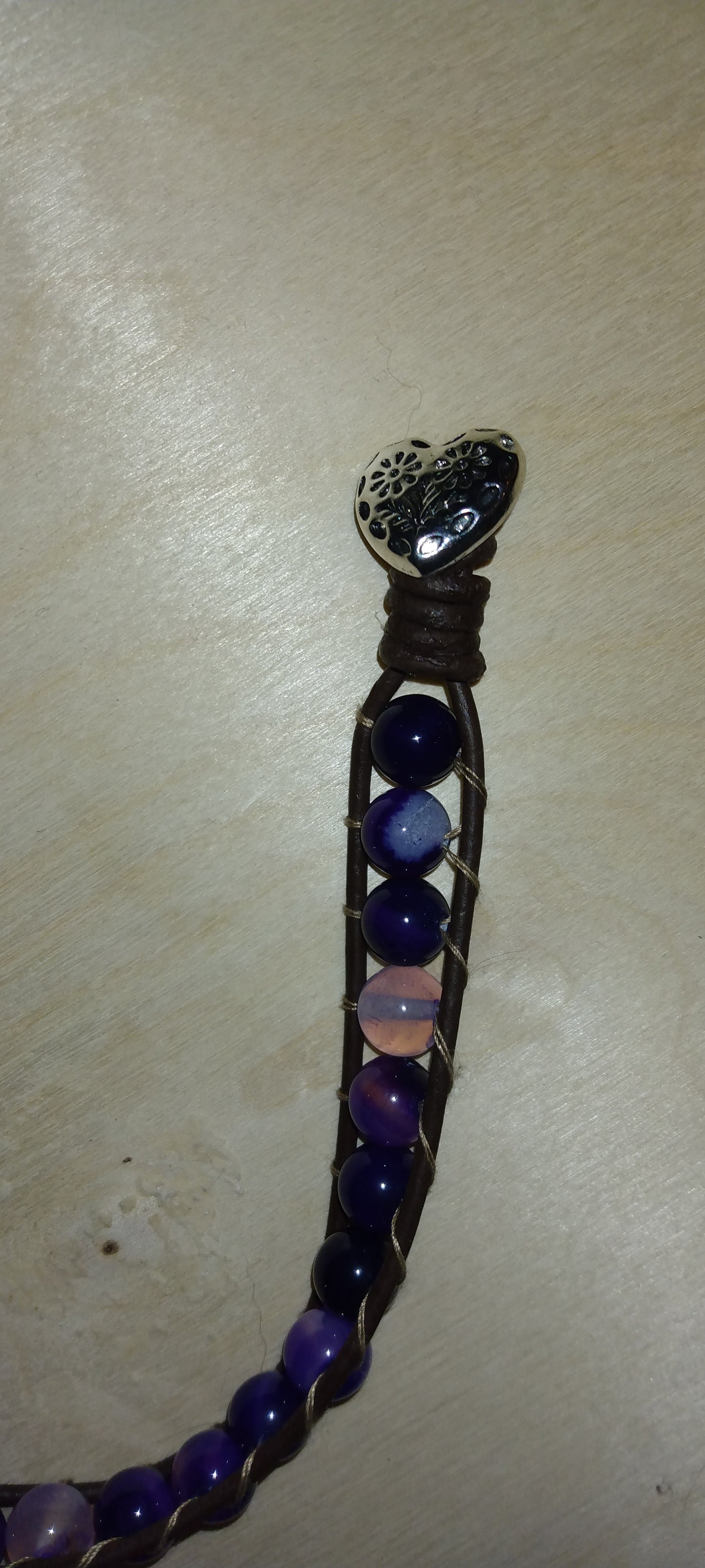 Handmade leather beaded wrap bracelet