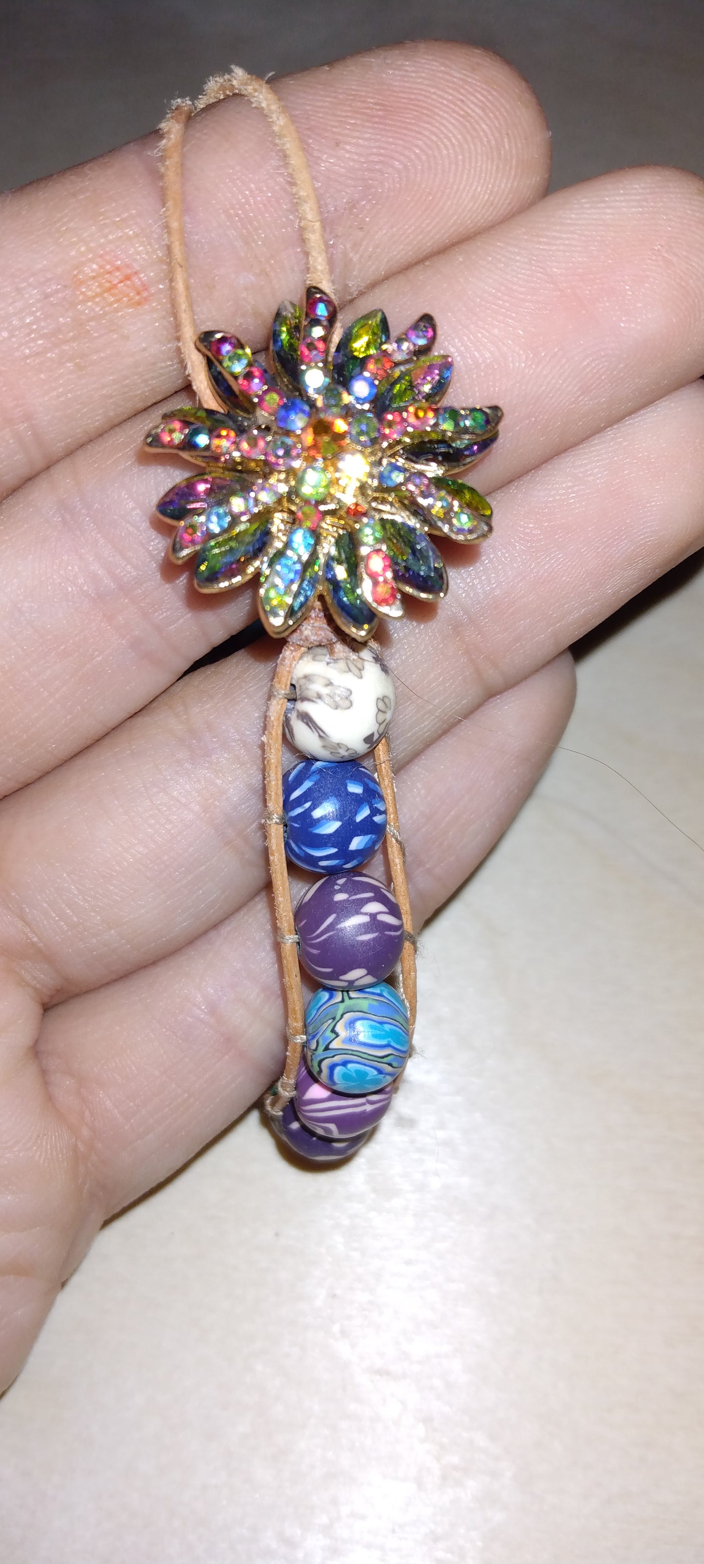 Handmade leather beaded wrap bracelet