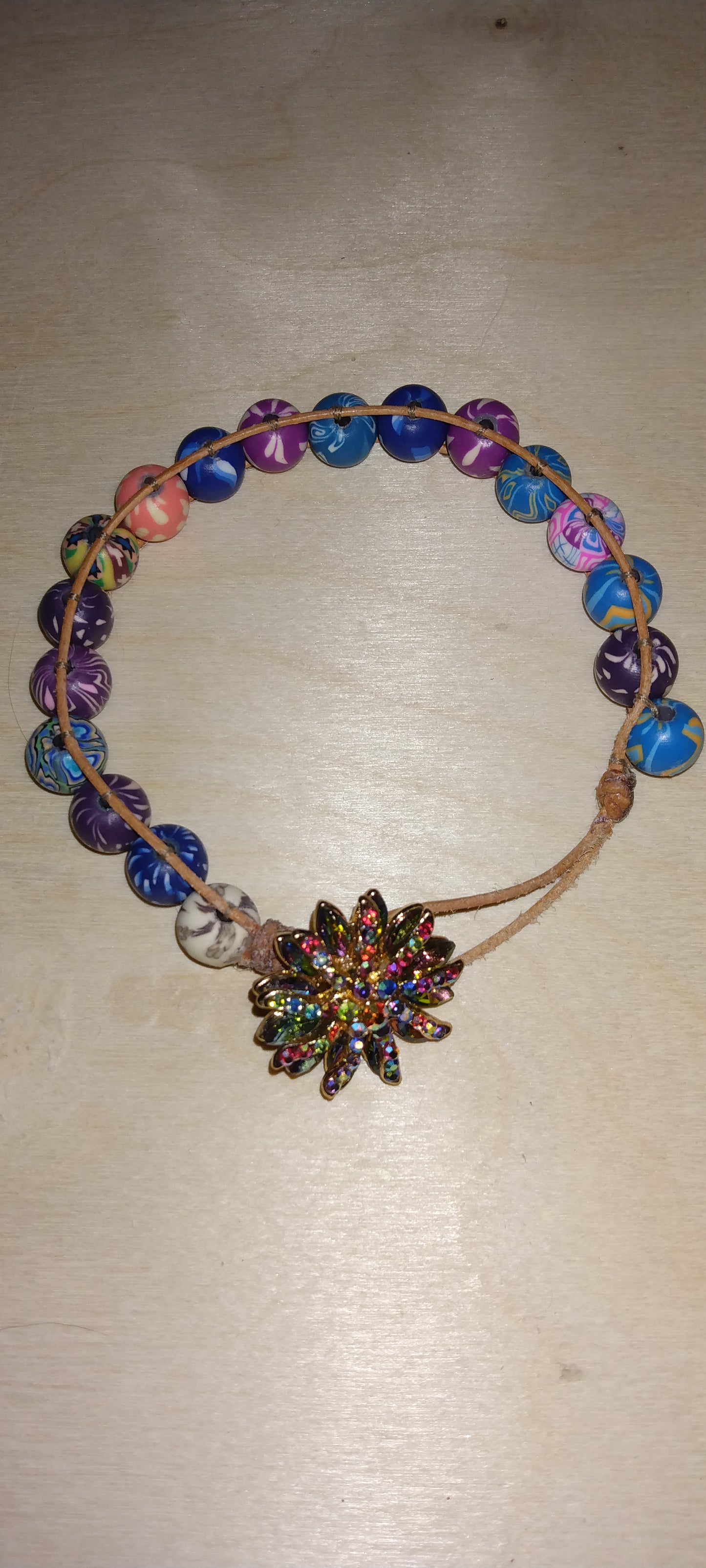 Handmade leather beaded wrap bracelet