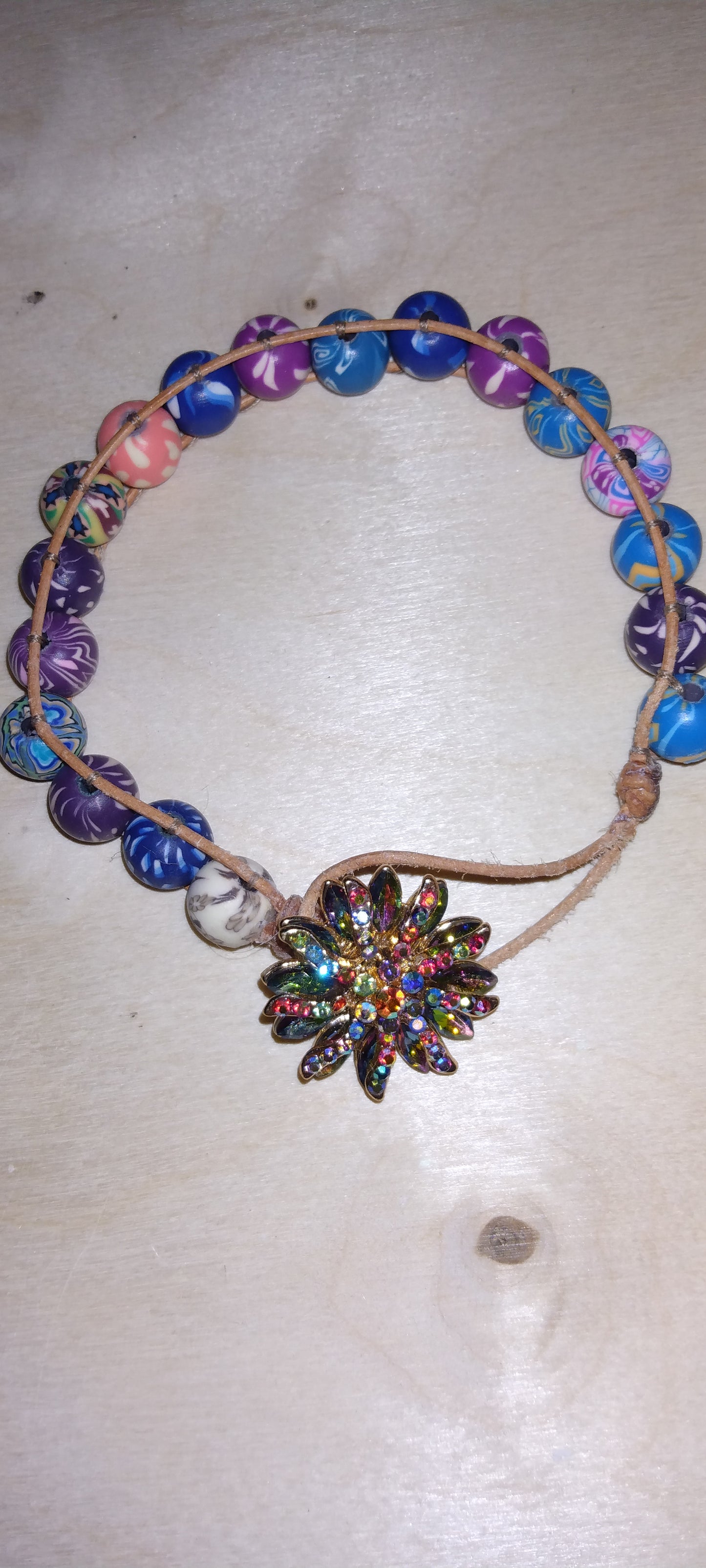 Handmade leather beaded wrap bracelet