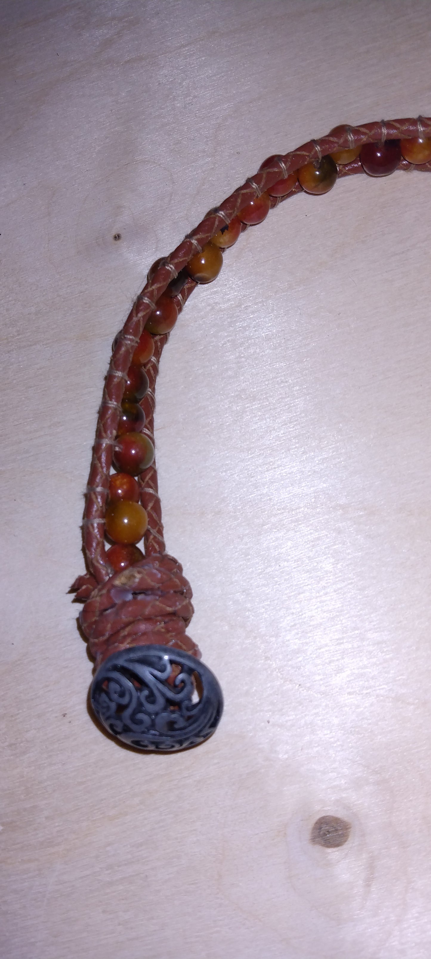 Handmade leather beaded wrap bracelet