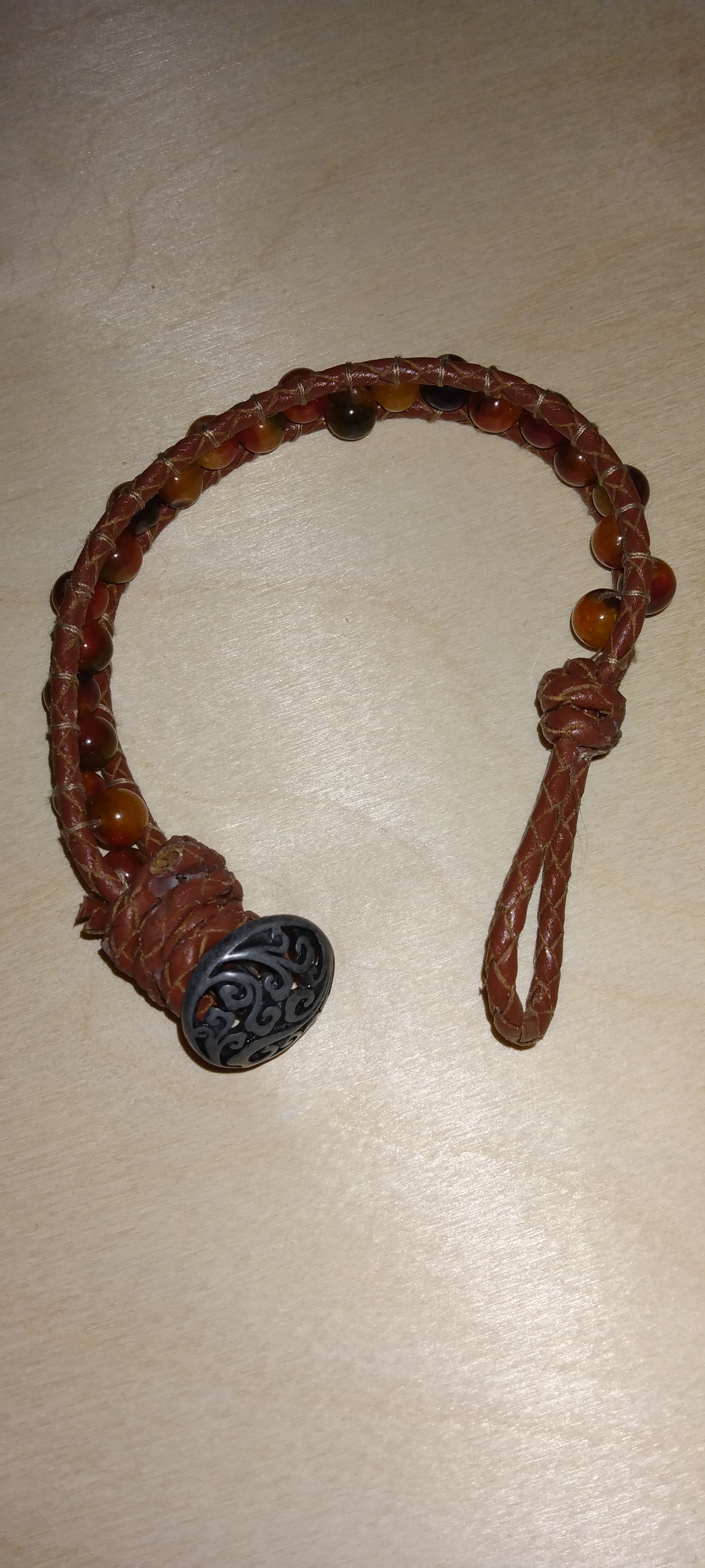 Handmade leather beaded wrap bracelet