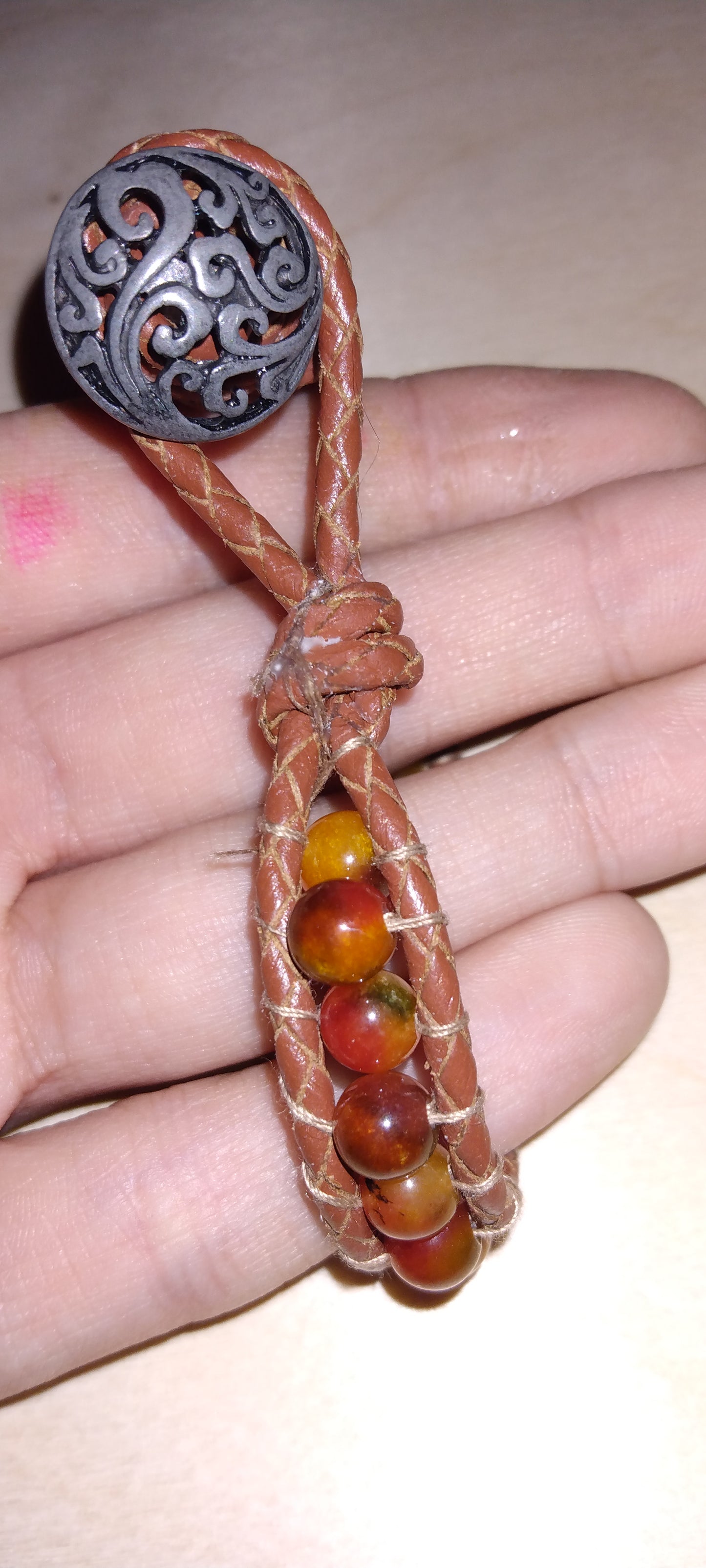 Handmade leather beaded wrap bracelet