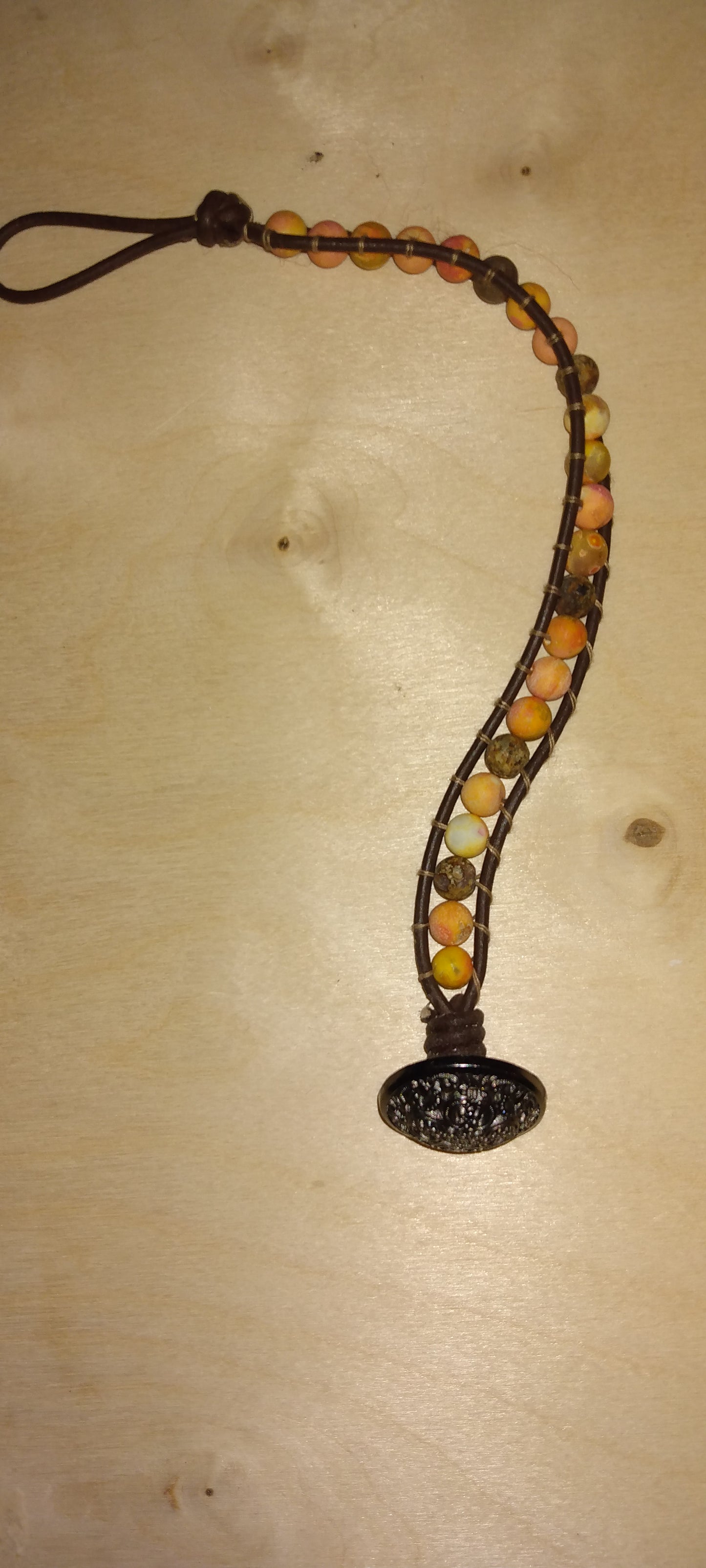 Handmade leather beaded wrap bracelet