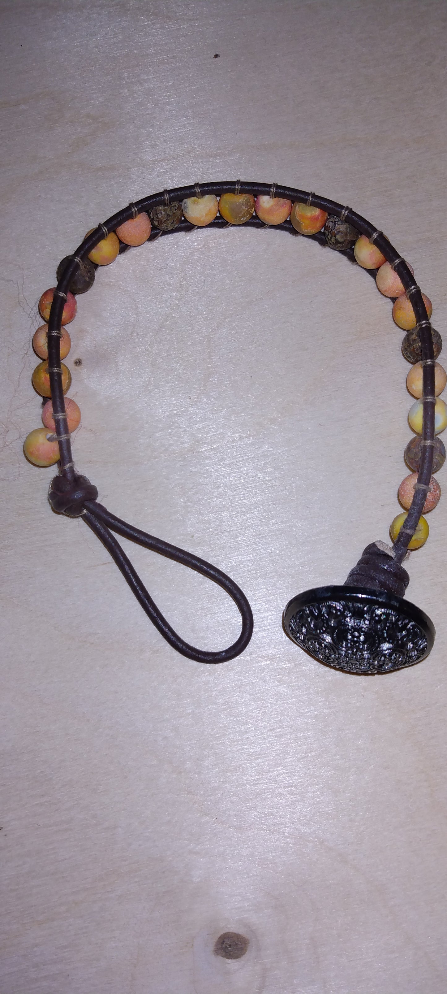 Handmade leather beaded wrap bracelet