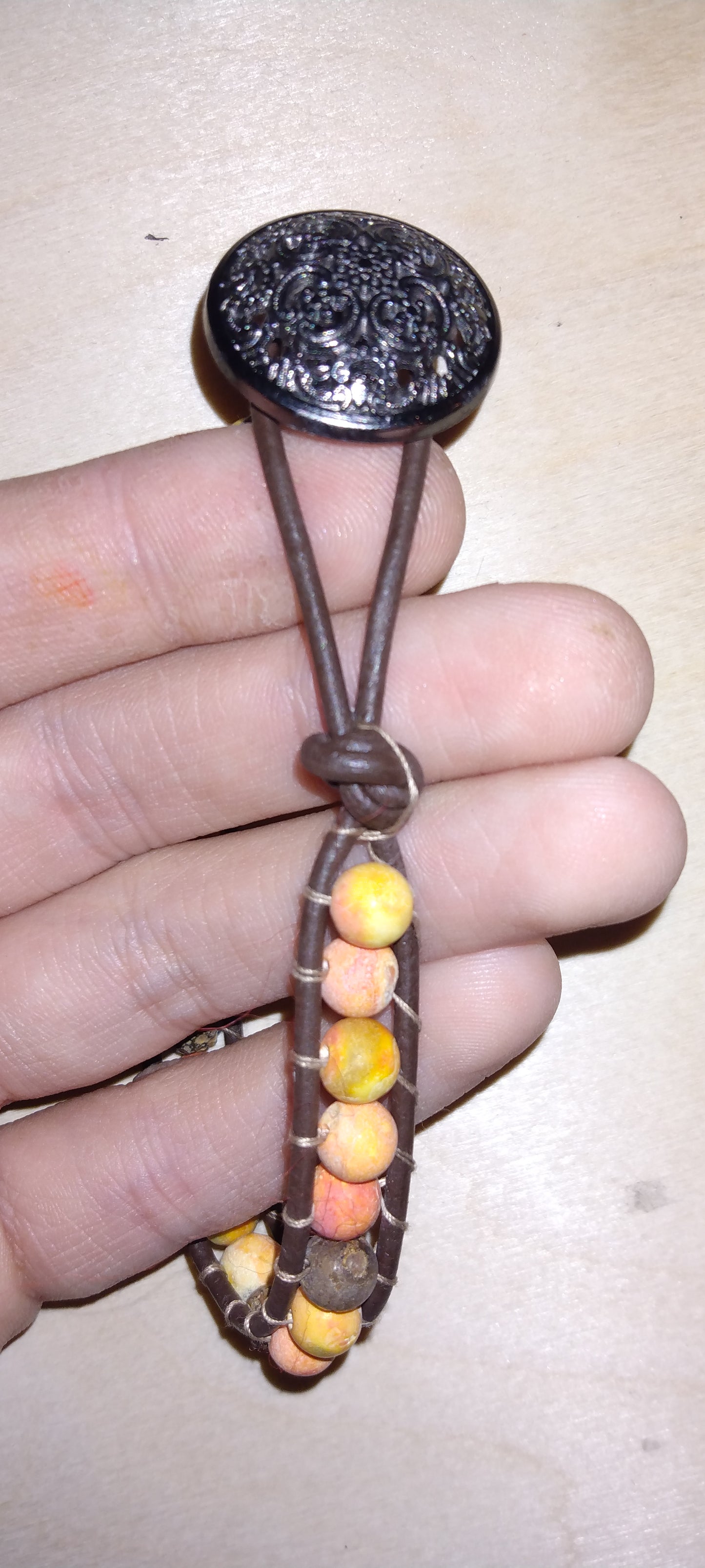 Handmade leather beaded wrap bracelet