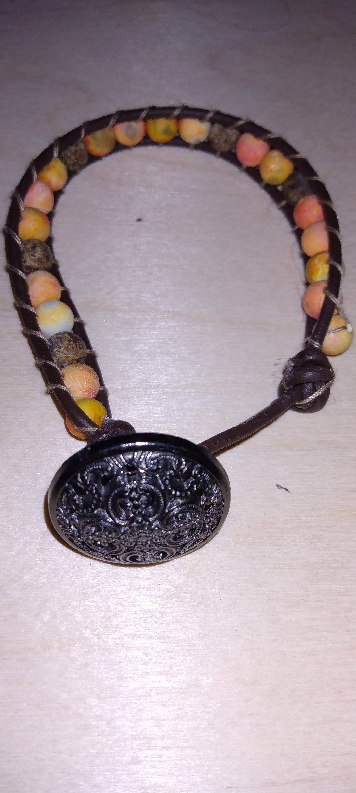 Handmade leather beaded wrap bracelet