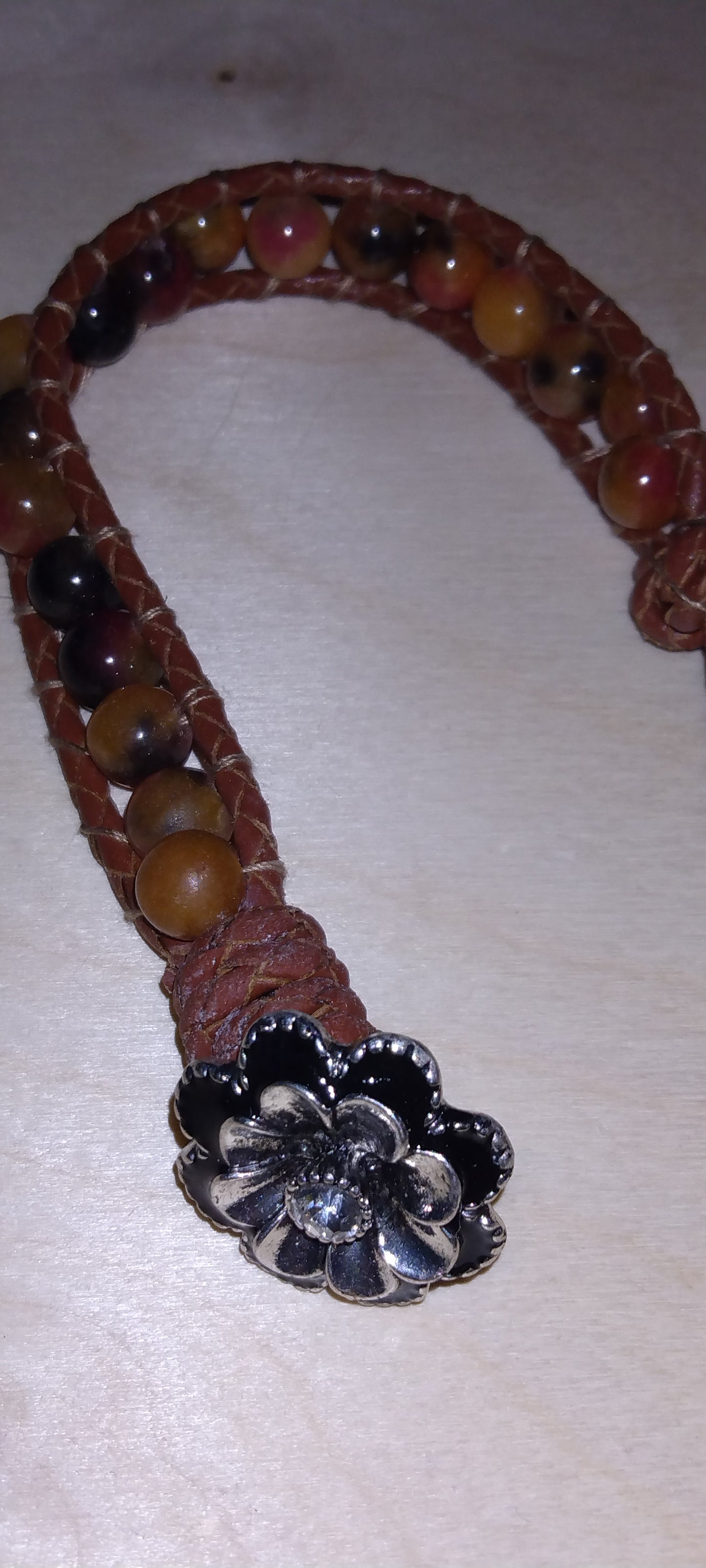 Handmade leather beaded wrap bracelet