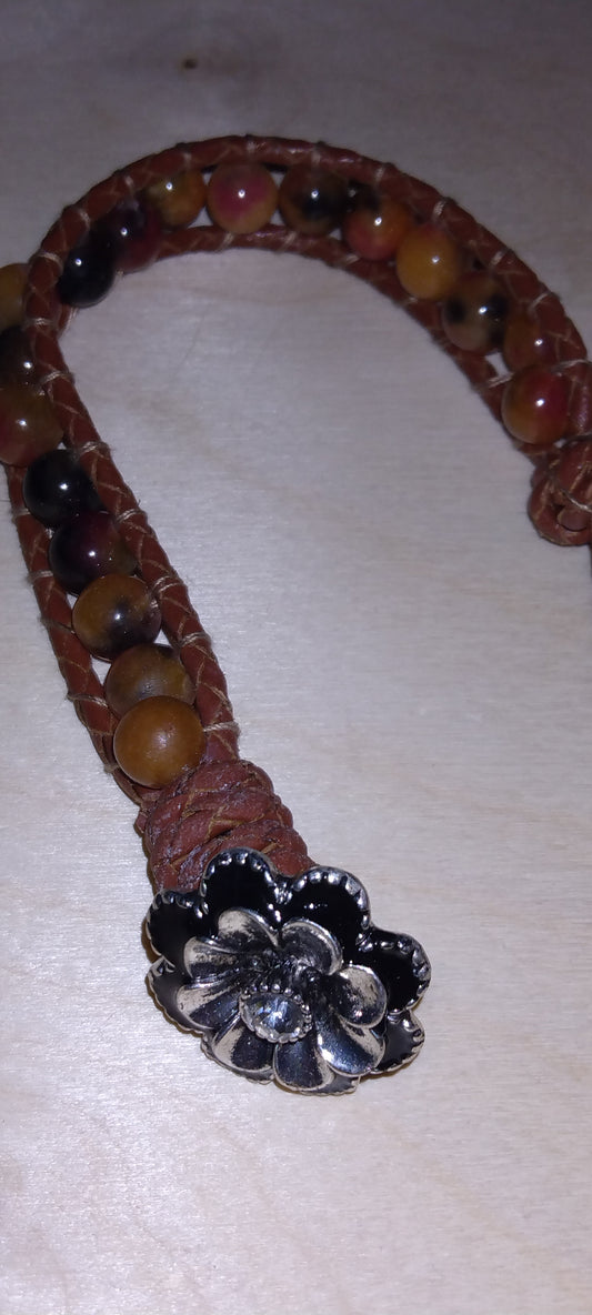 Handmade leather beaded wrap bracelet